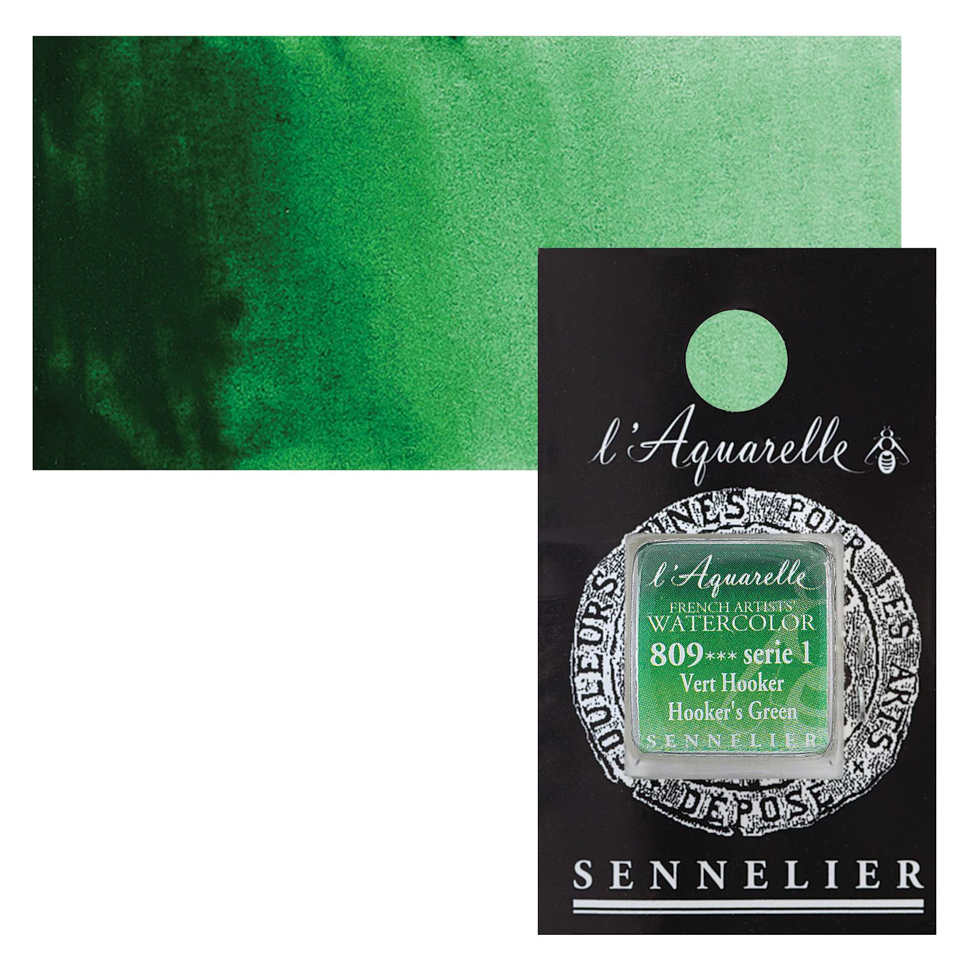 Sennelier French Artists' Watercolor - Hooker's Green, Half Pan and swatch