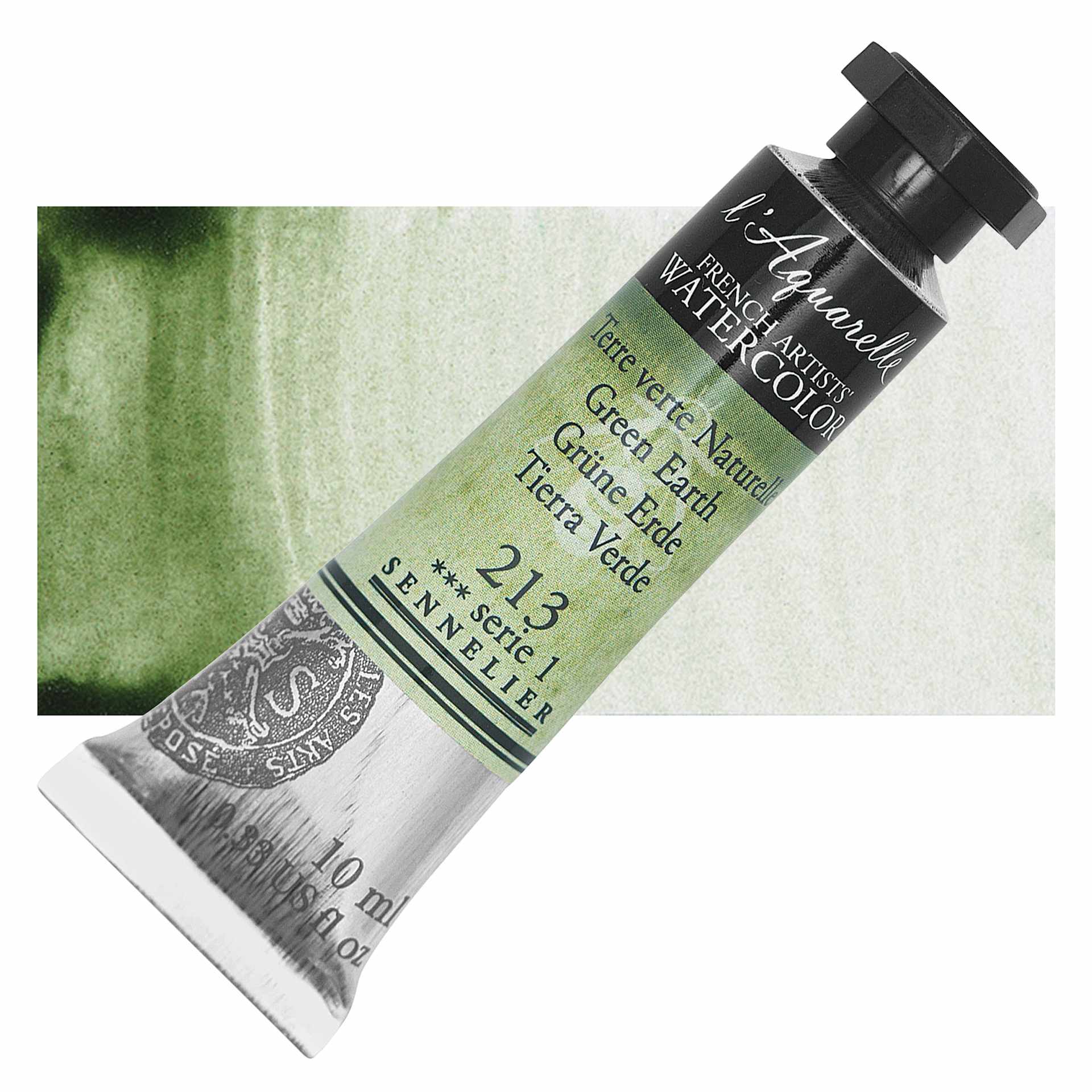 Sennelier French Artists' Watercolor - Green Earth, 10 ml, Tube and swatch