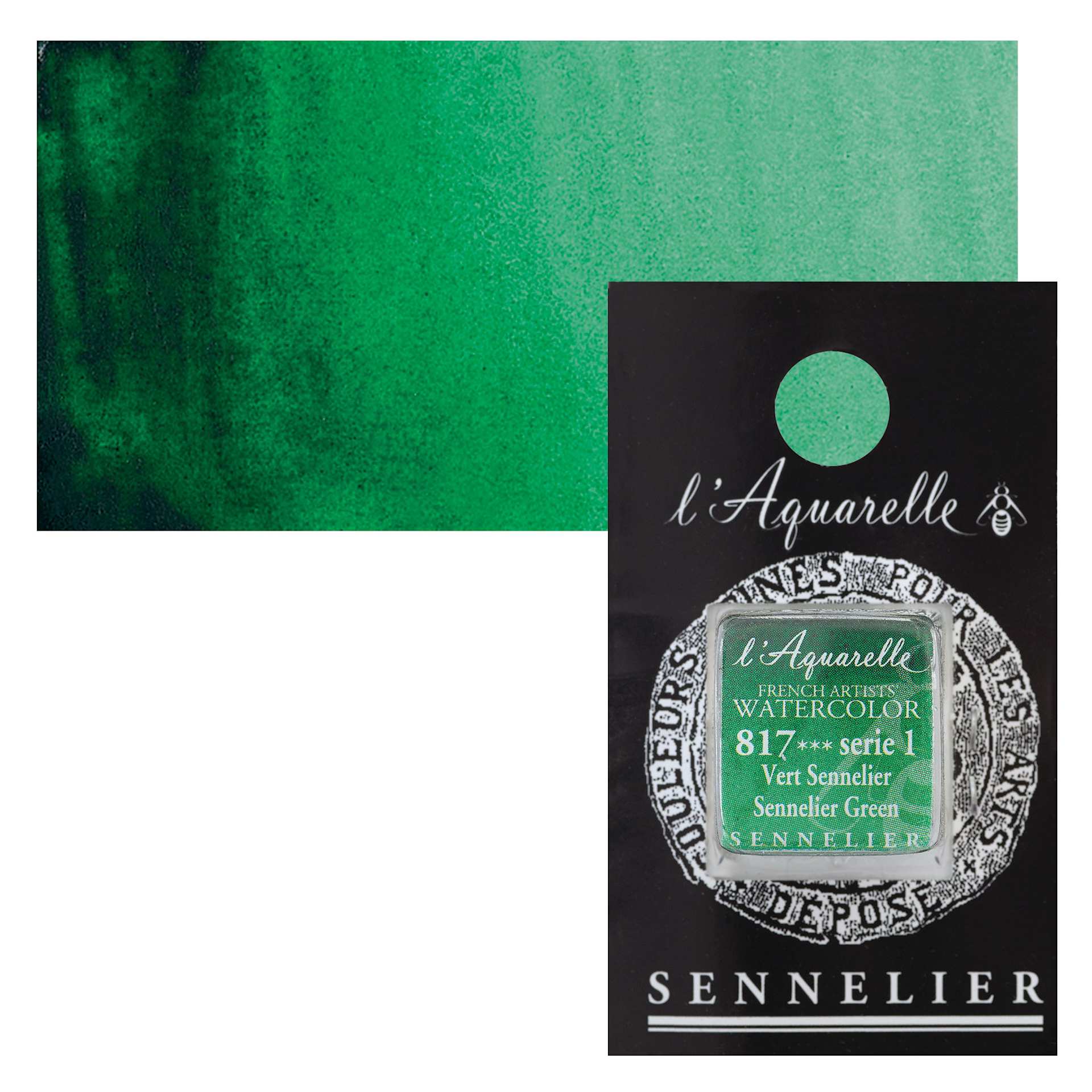 Sennelier French Artists' Watercolor - Sennelier Green, Half Pan and swatch