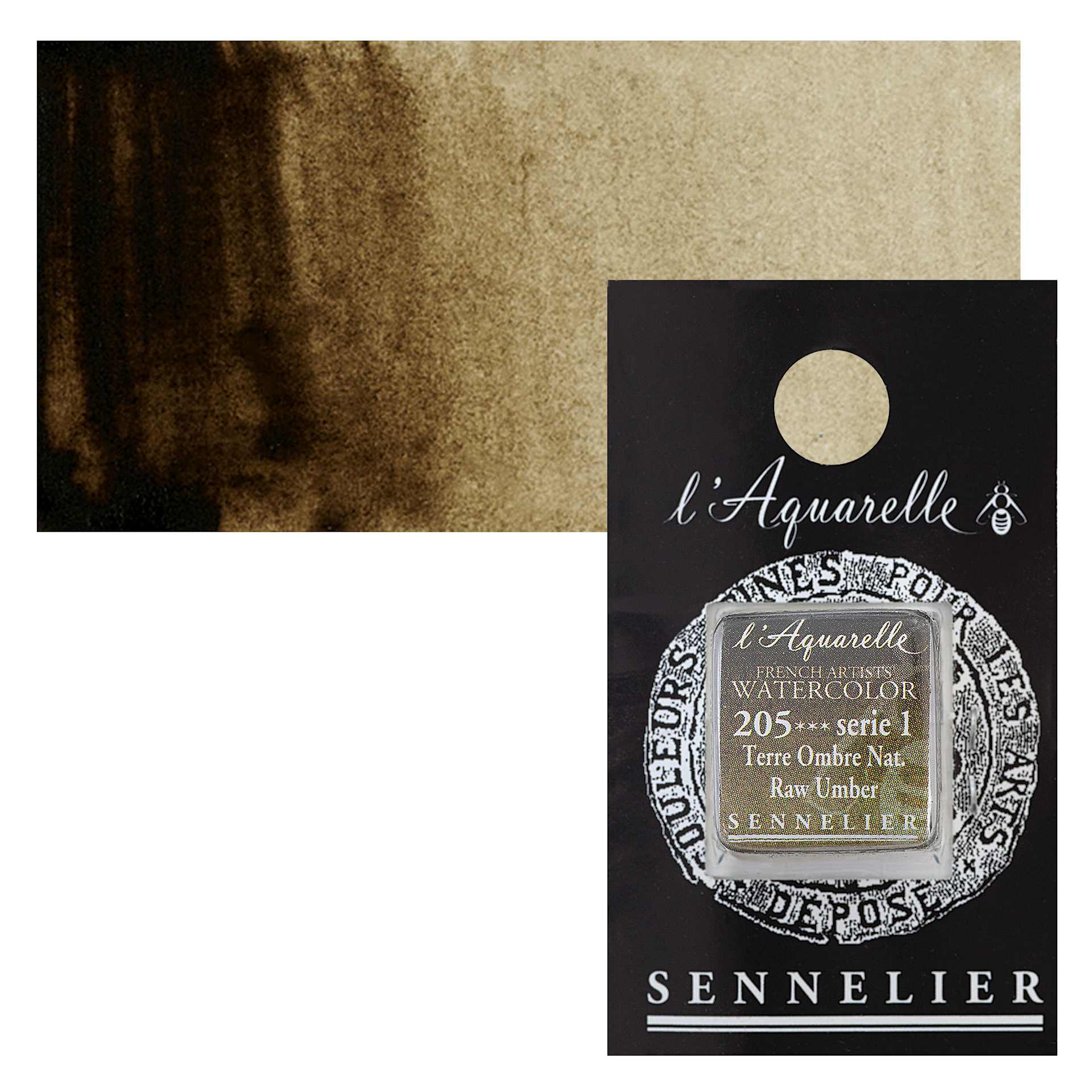 Sennelier French Artists' Watercolor - Raw Umber, Half Pan and swatch
