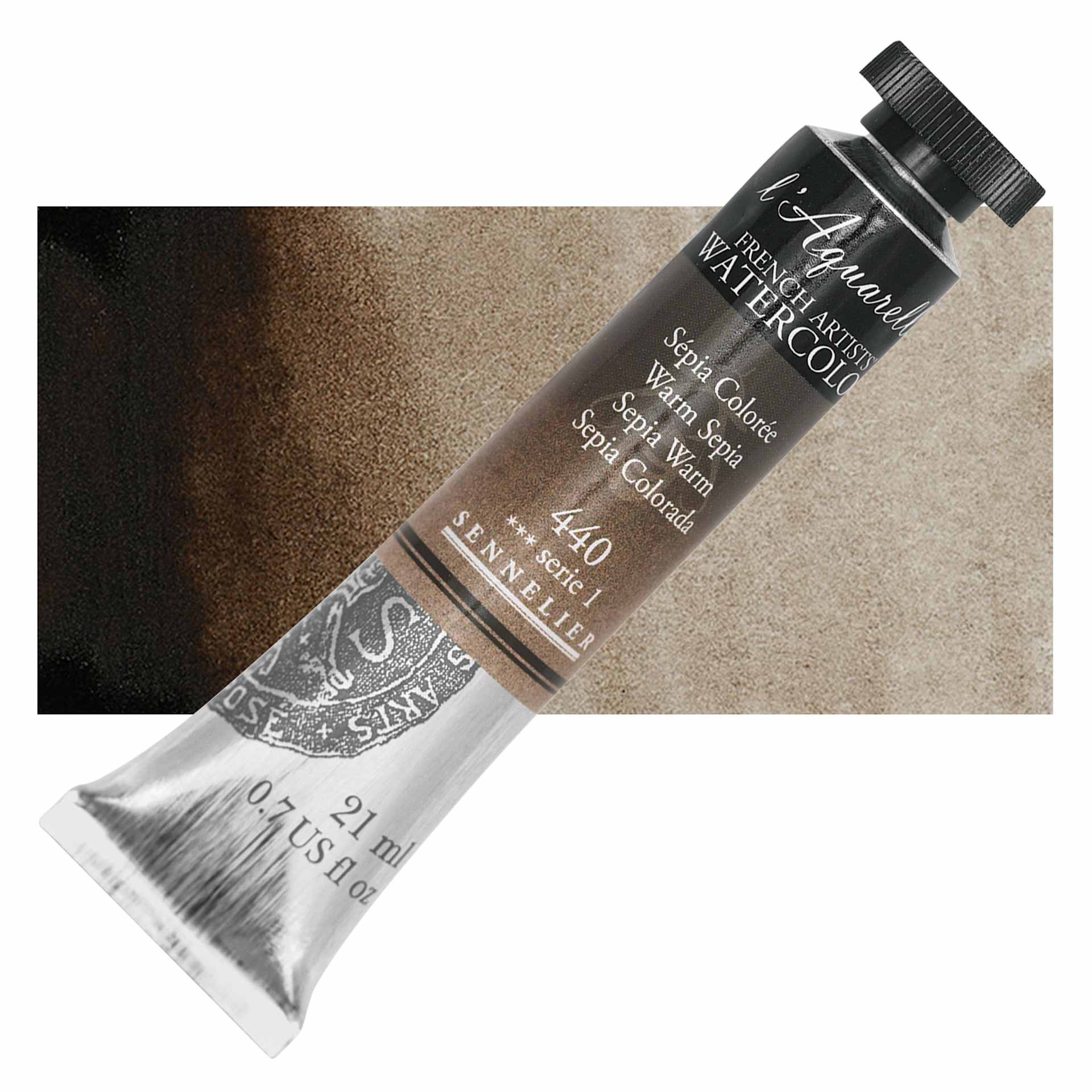 Sennelier French Artists' Watercolor - Warm Sepia, 21 ml Tube and swatch