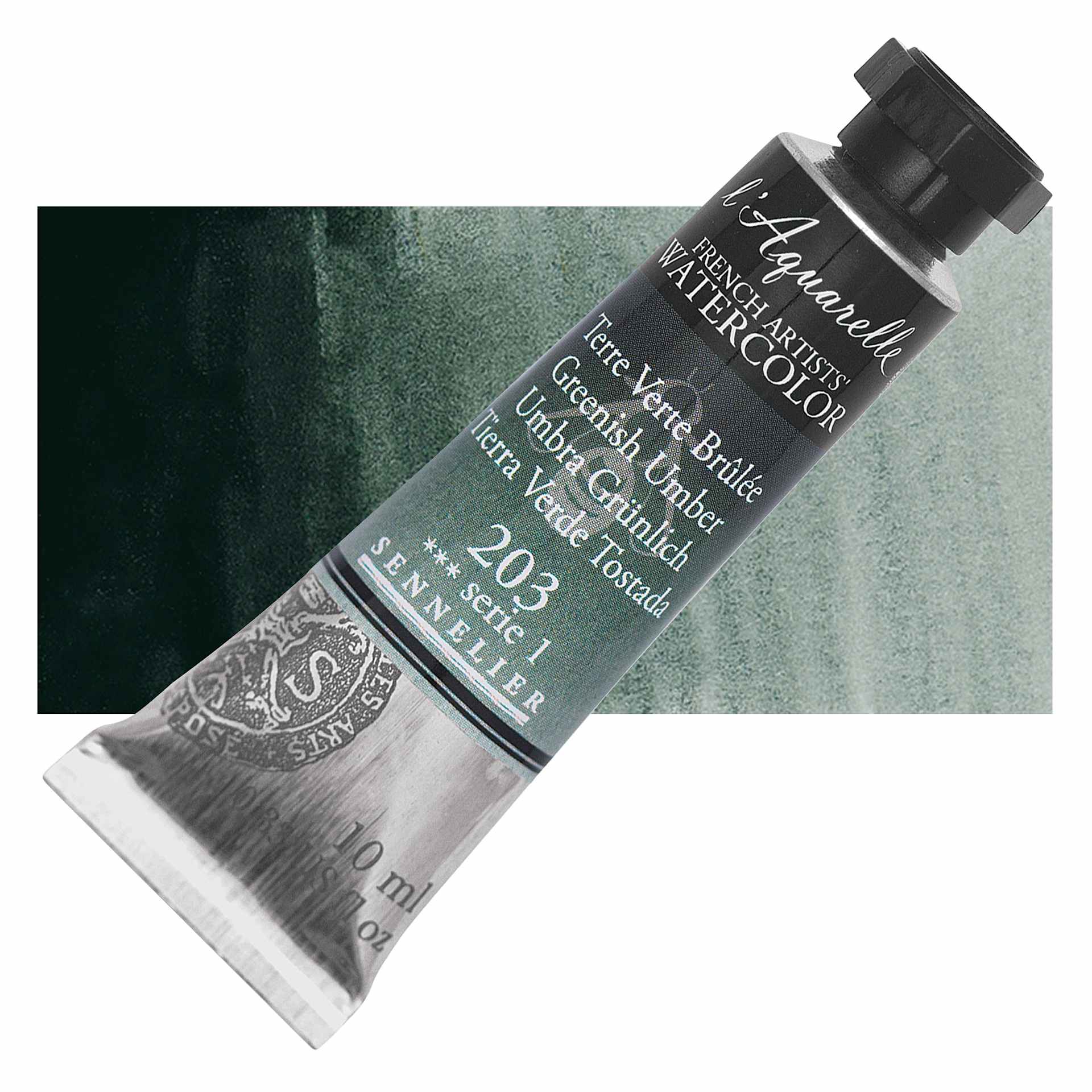 Sennelier French Artists' Watercolor - Greenish Umber, 10 ml, Tube and swatch