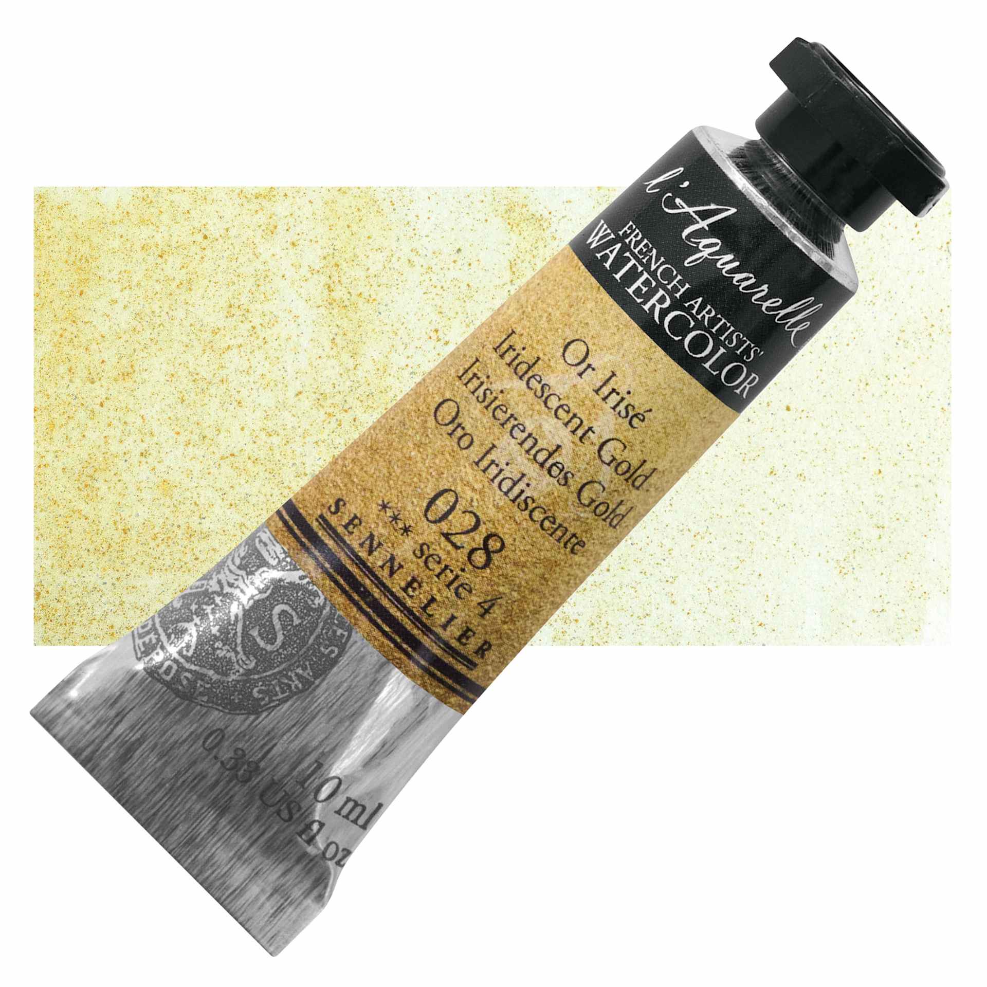 Sennelier French Artists' Watercolor - Iridescent Gold, 10 ml Tube and swatch