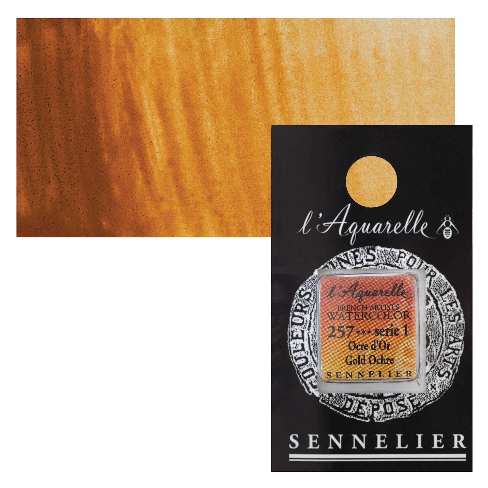 Sennelier French Artists' Watercolor - Gold Ochre, Half Pan and swatch
