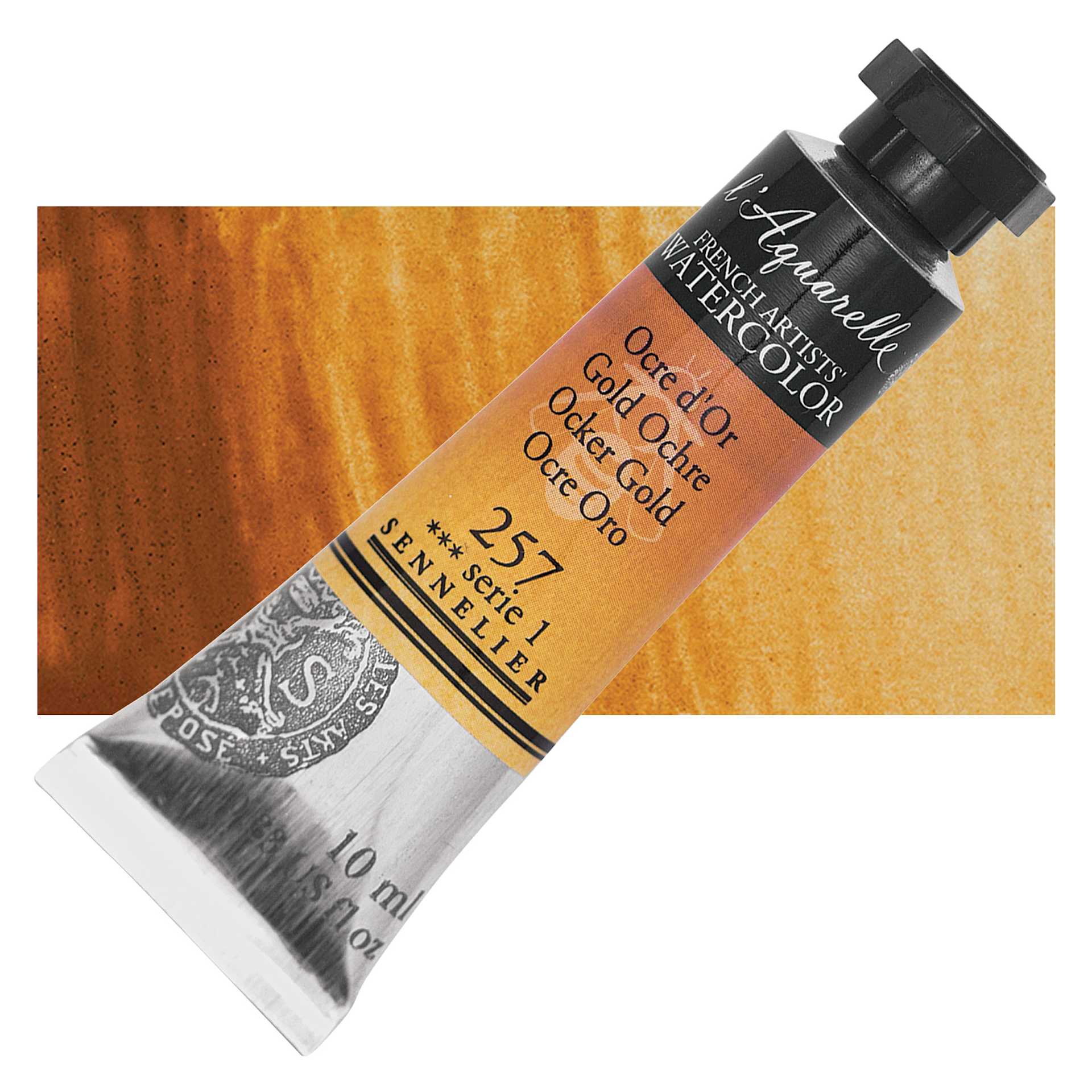 Sennelier French Artists' Watercolor - Gold Ochre, 10 ml, Tube and swatch