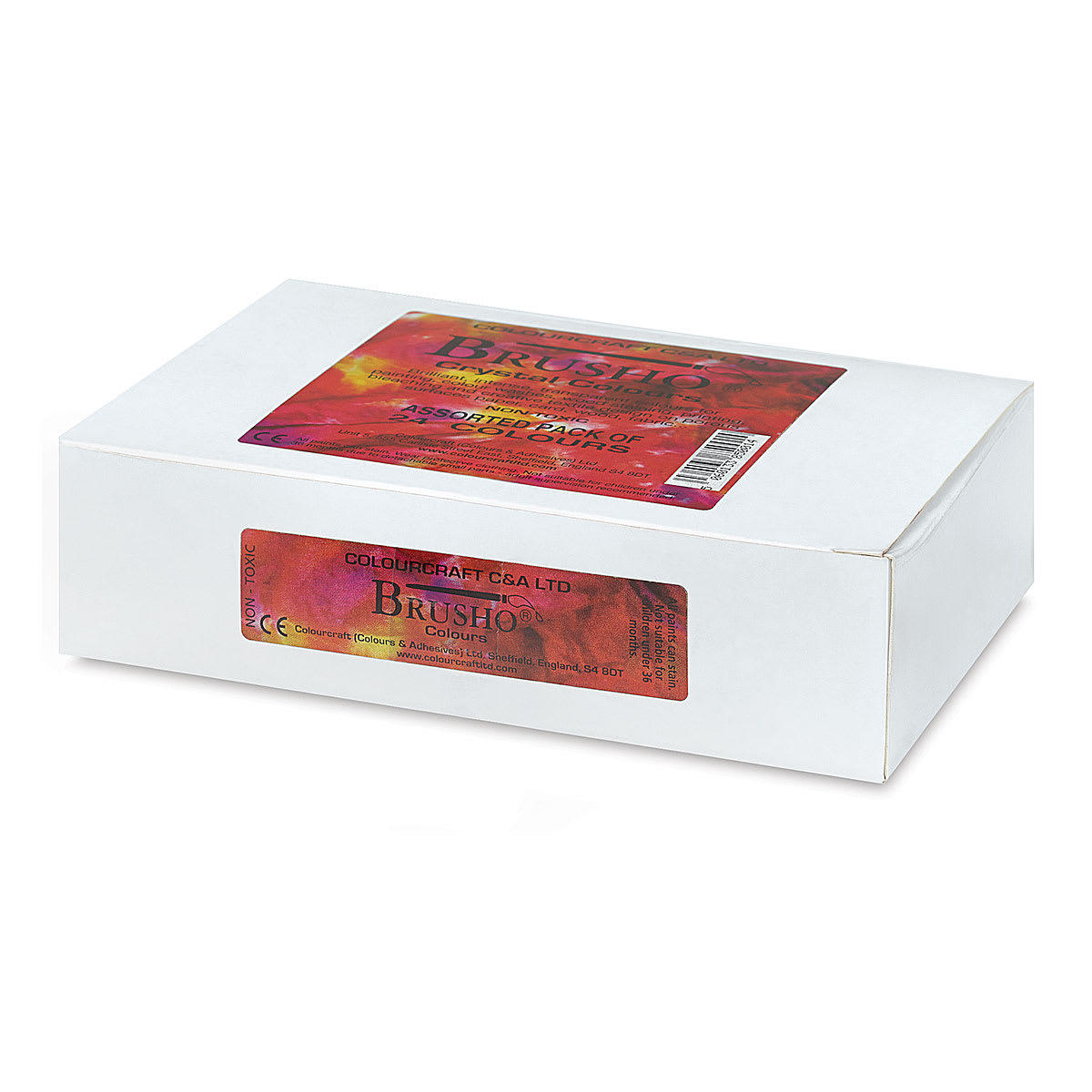 Brusho Crystal Colours Set - Right angled view of 24 pc package