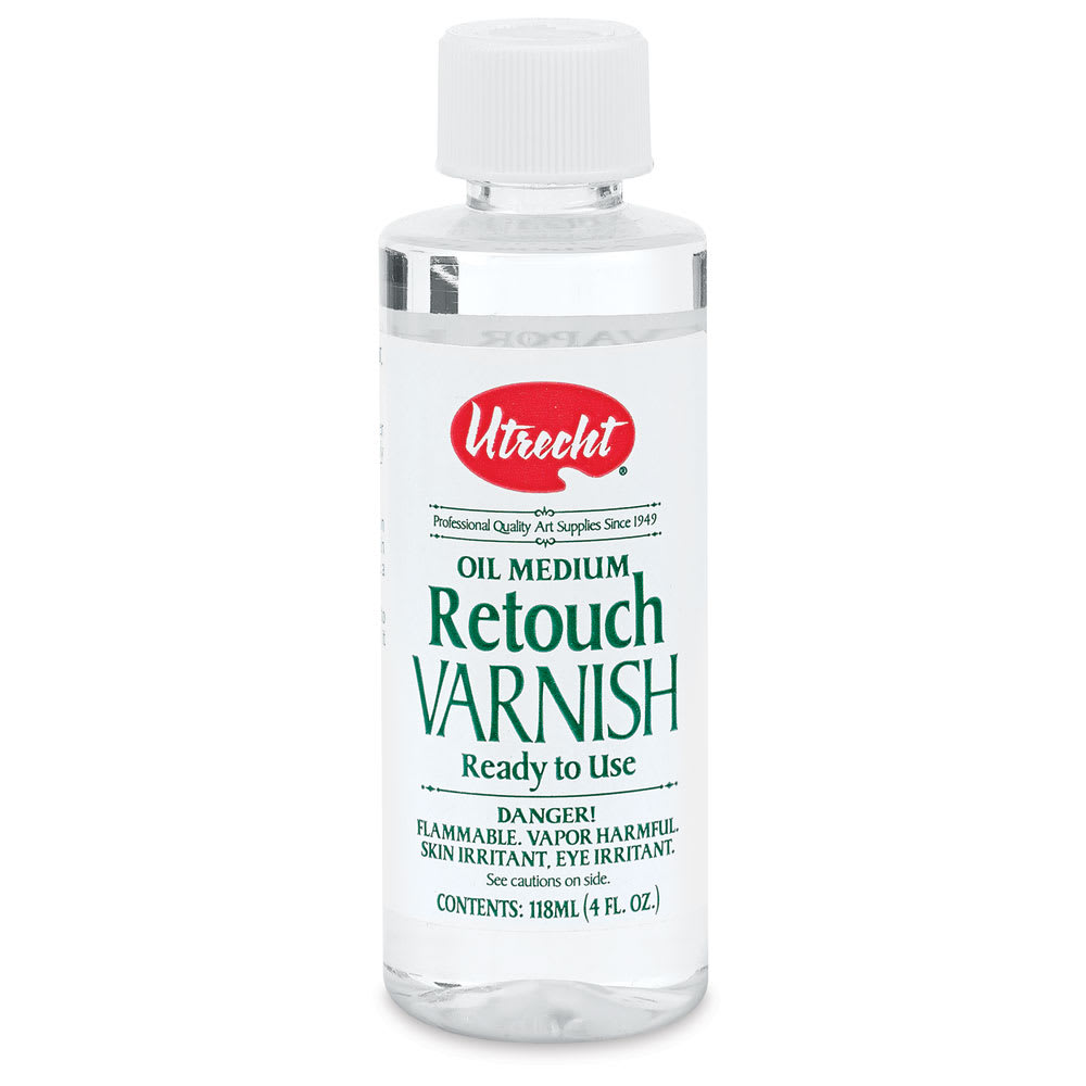 Utrecht Oil Varnishes - Front of 4 oz Retouch Varnish bottle shown