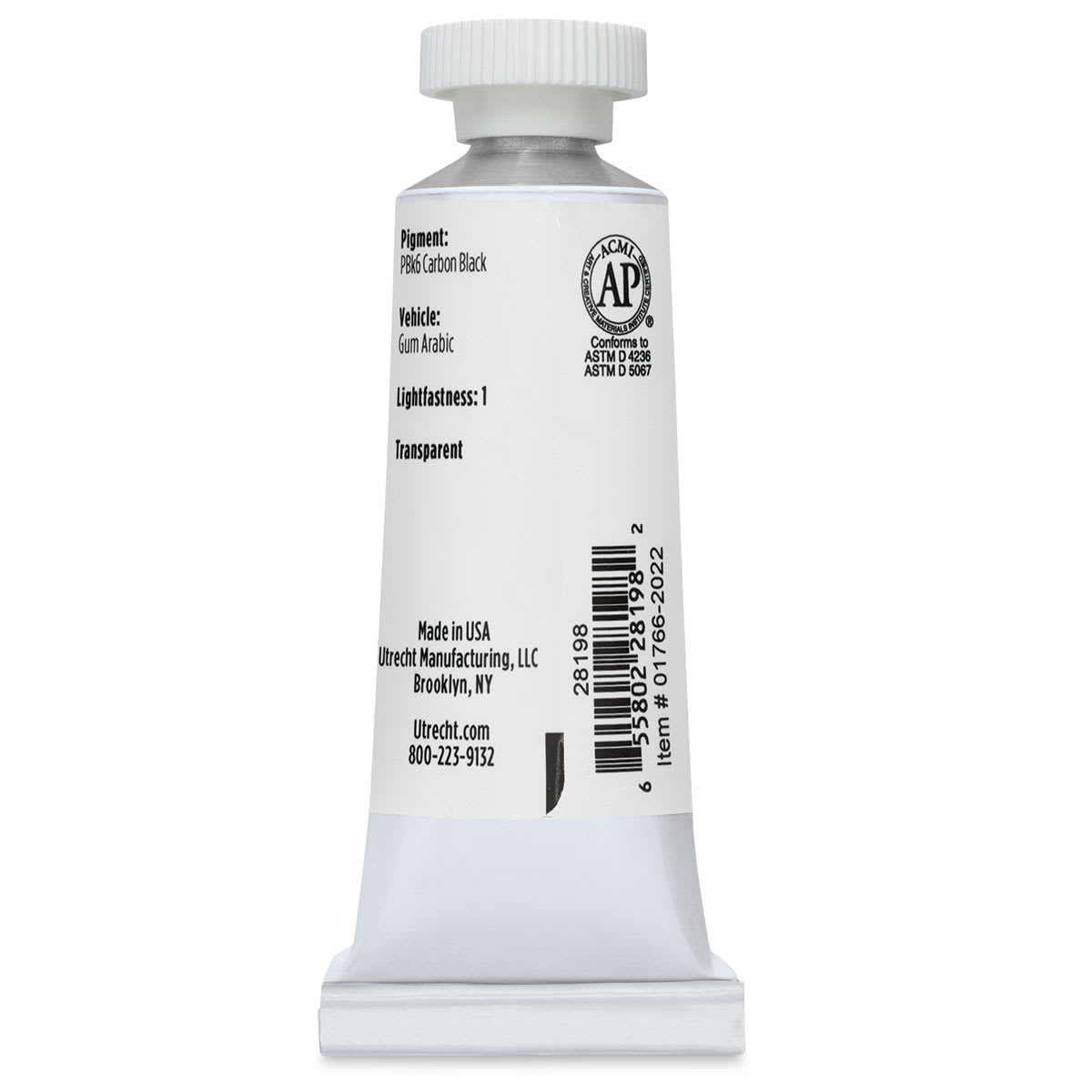 Utrecht Artists' Watercolor Paint - Lamp Black, 14 ml, Tube (Back)