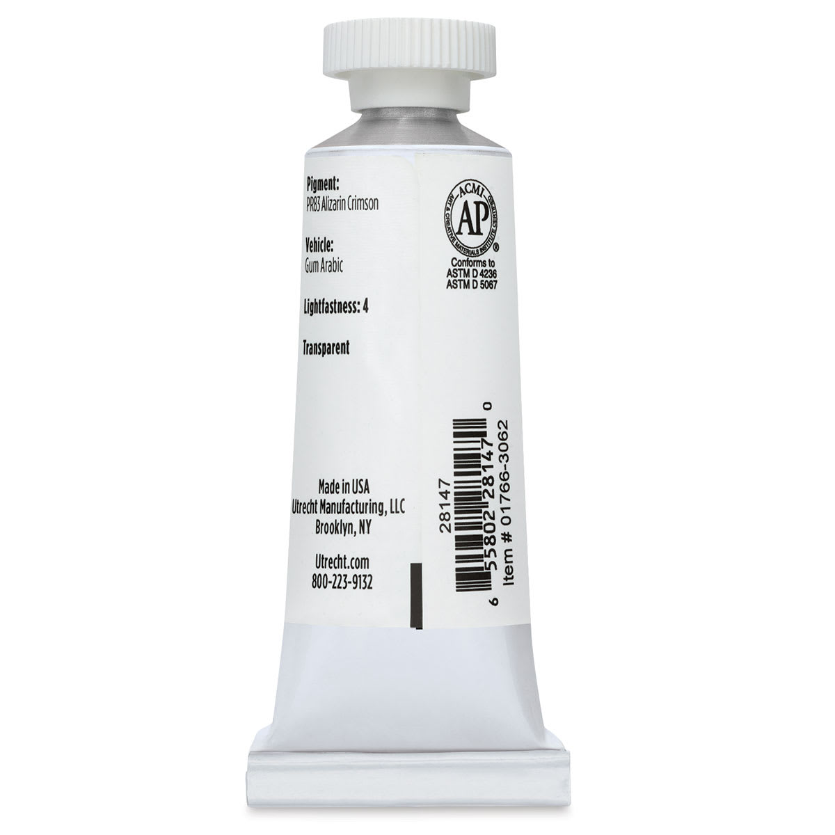 Utrecht Artists' Watercolor Paint - Ailzarin Crimson, 14 ml, Tube (Back)