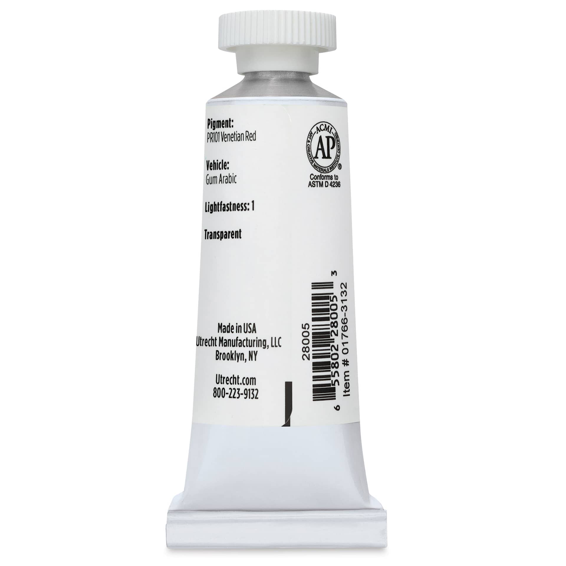 Utrecht Artists' Watercolor Paint - Venetian Red, 14 ml, Tube (Back)