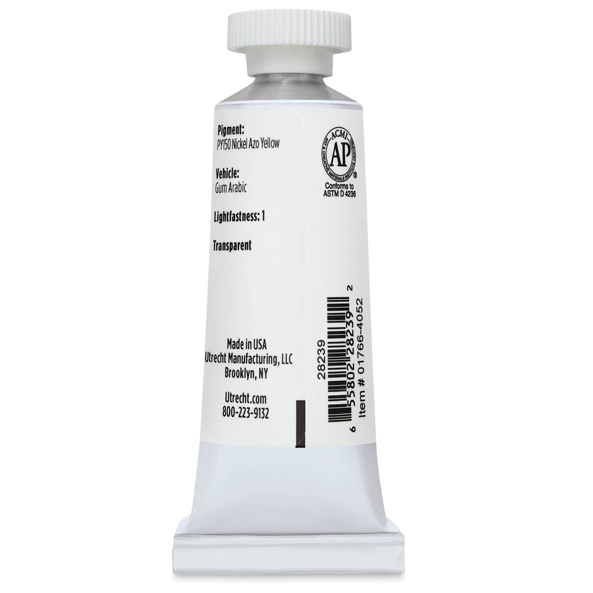 Utrecht Artists' Watercolor Paint - Burnt Yellow, 14 ml, Tube (Back)