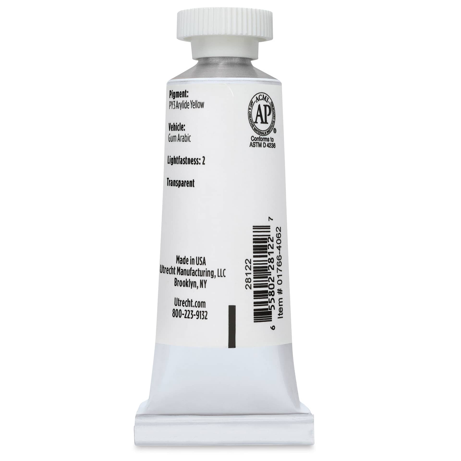 Utrecht Artists' Watercolor Paint - Lemon Yellow, 14 ml, Tube (Back)