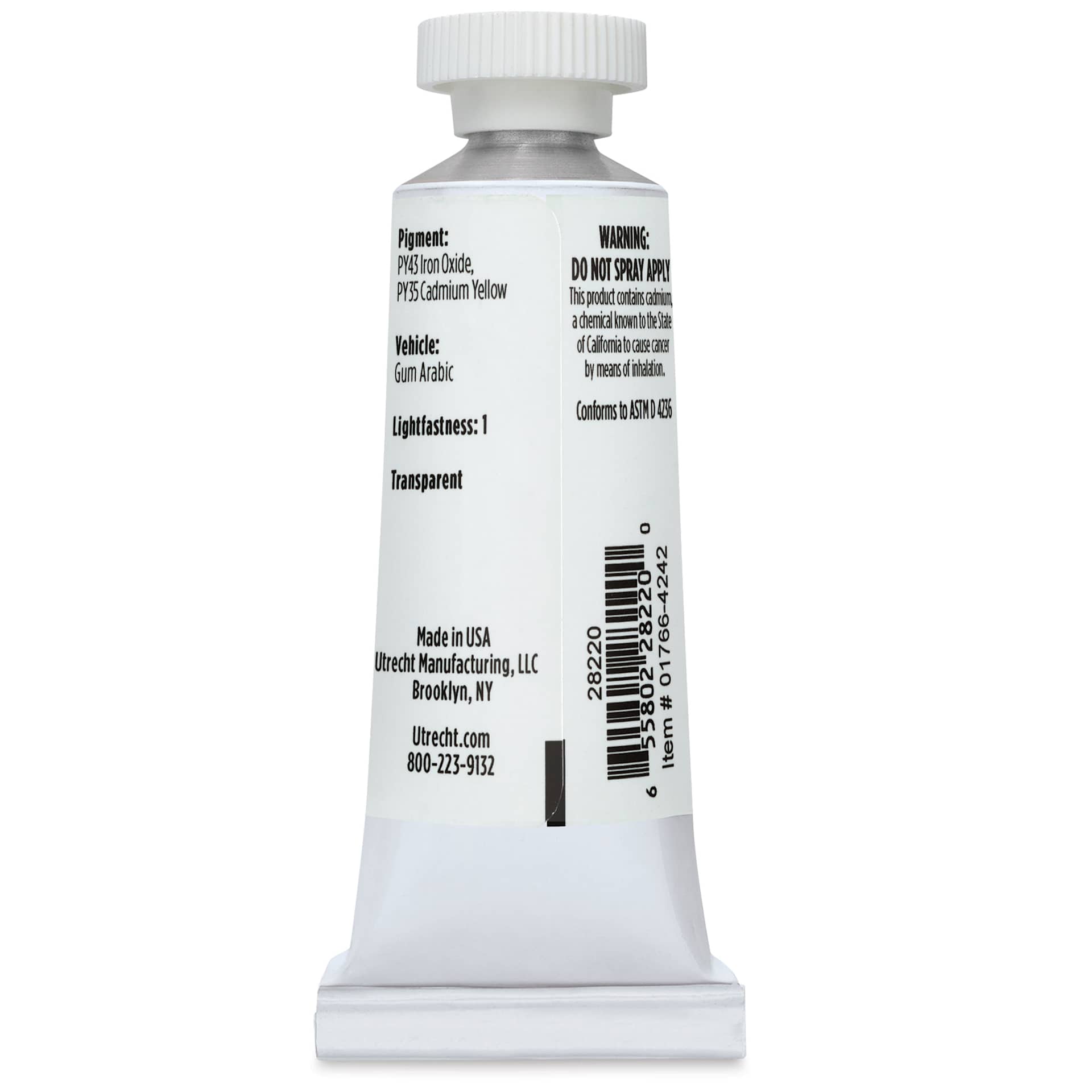Utrecht Artists' Watercolor Paint - Naples Yellow Hue, 14 ml, Tube (Back)