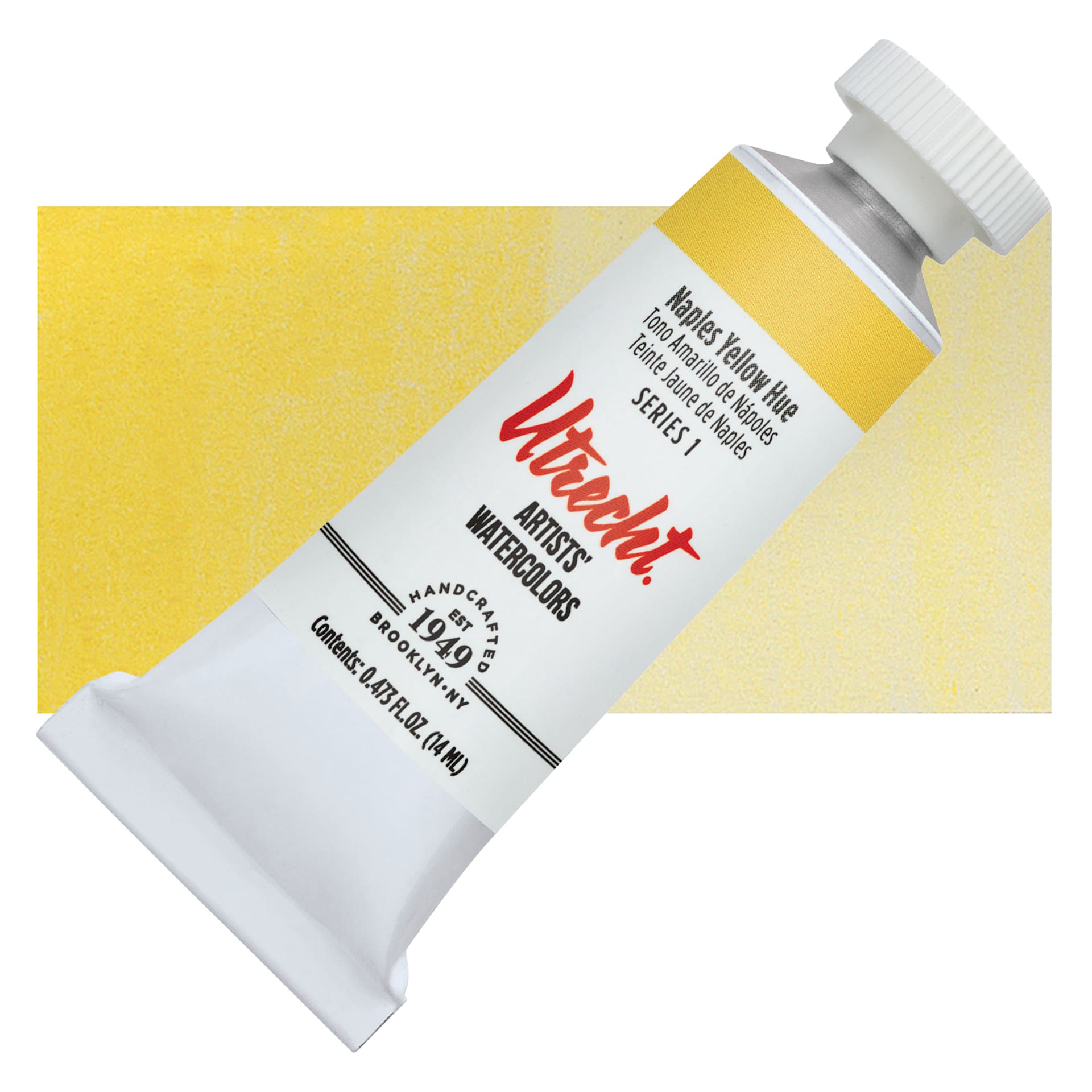 Utrecht Artists' Watercolor Paint - Naples Yellow Hue, 14 ml tube and swatch