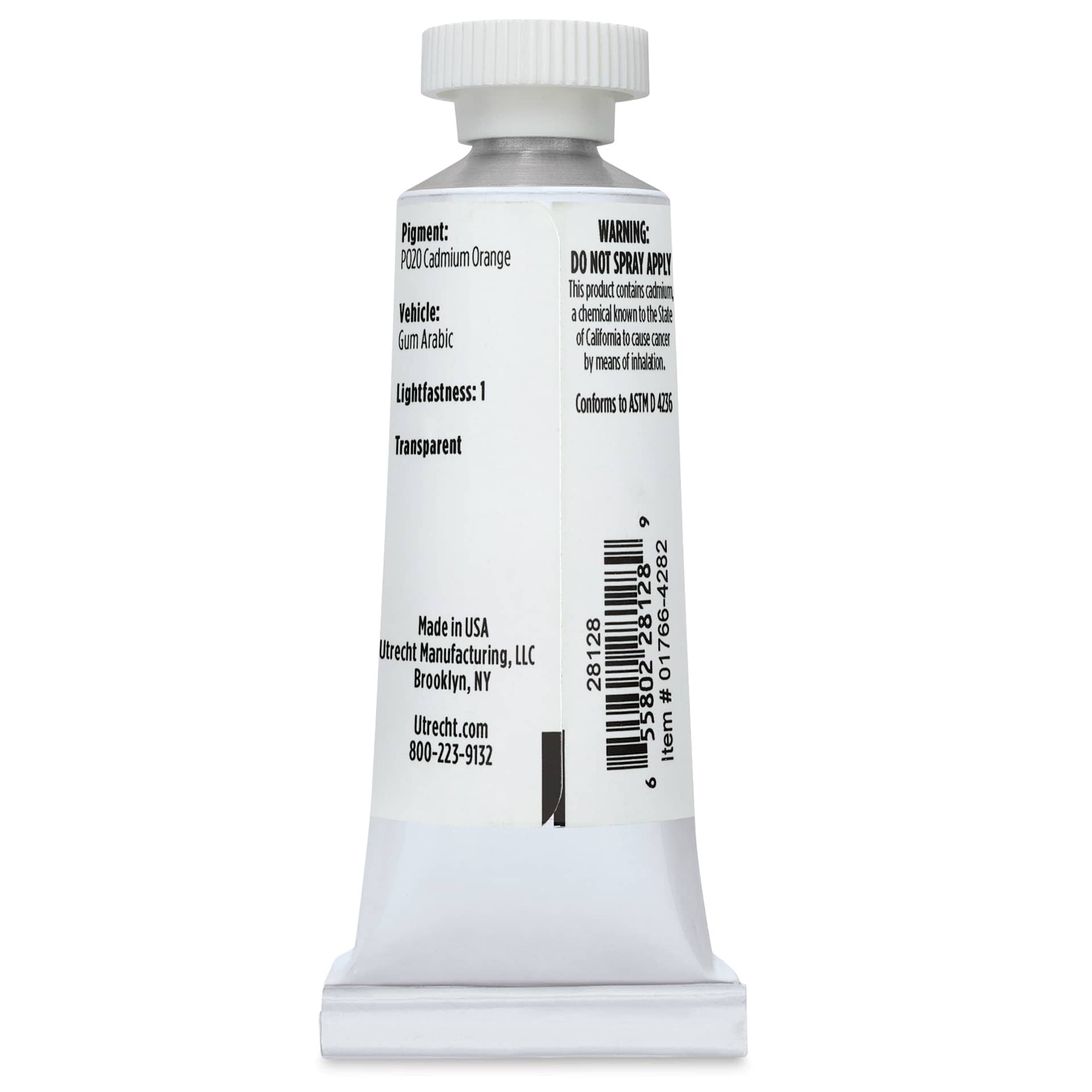 Utrecht Artists' Watercolor Paint - Cadmium Yellow Deep, 14 ml, Tube (Back)