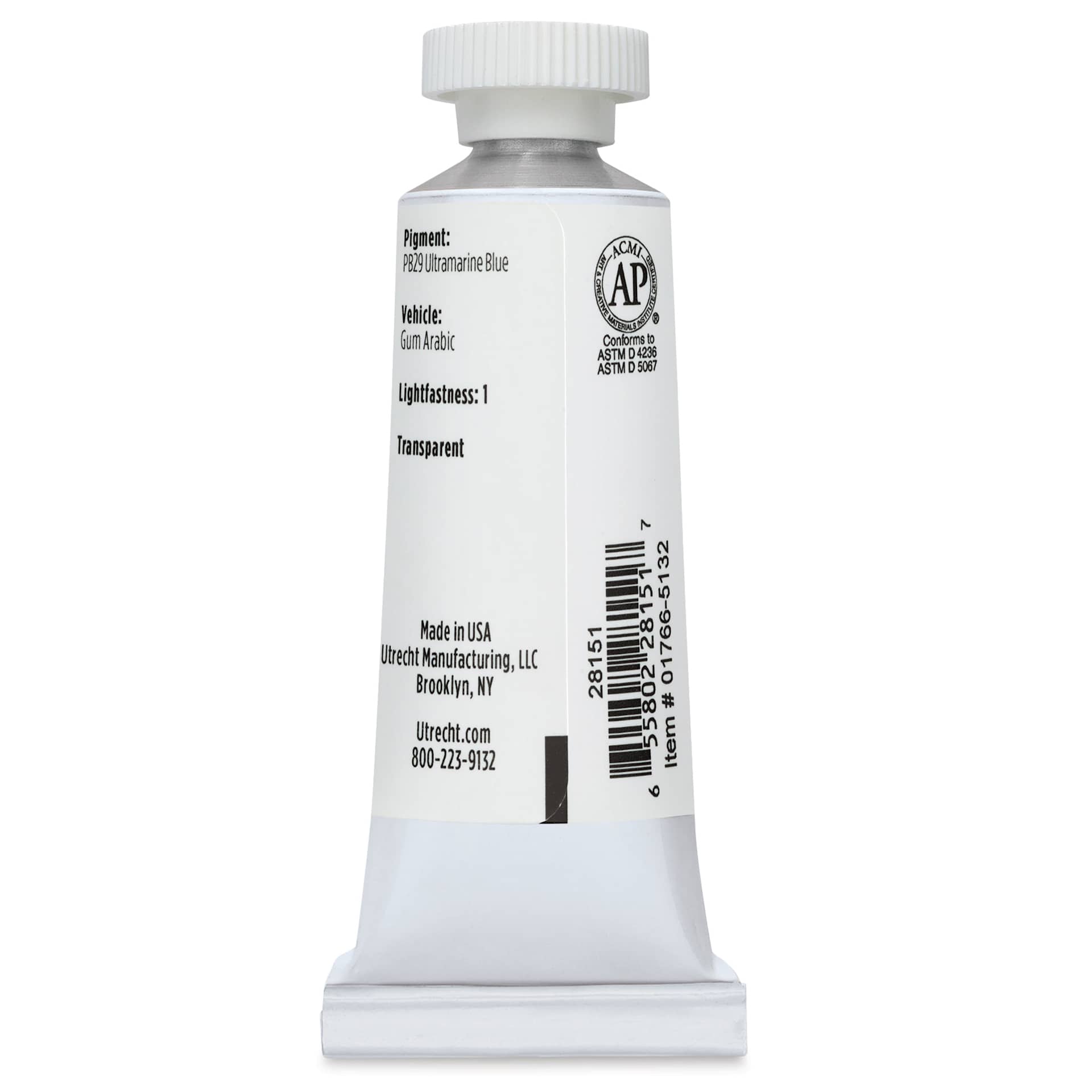 Utrecht Artists' Watercolor Paint - Ultramarine Blue, 14 ml, Tube (Back)