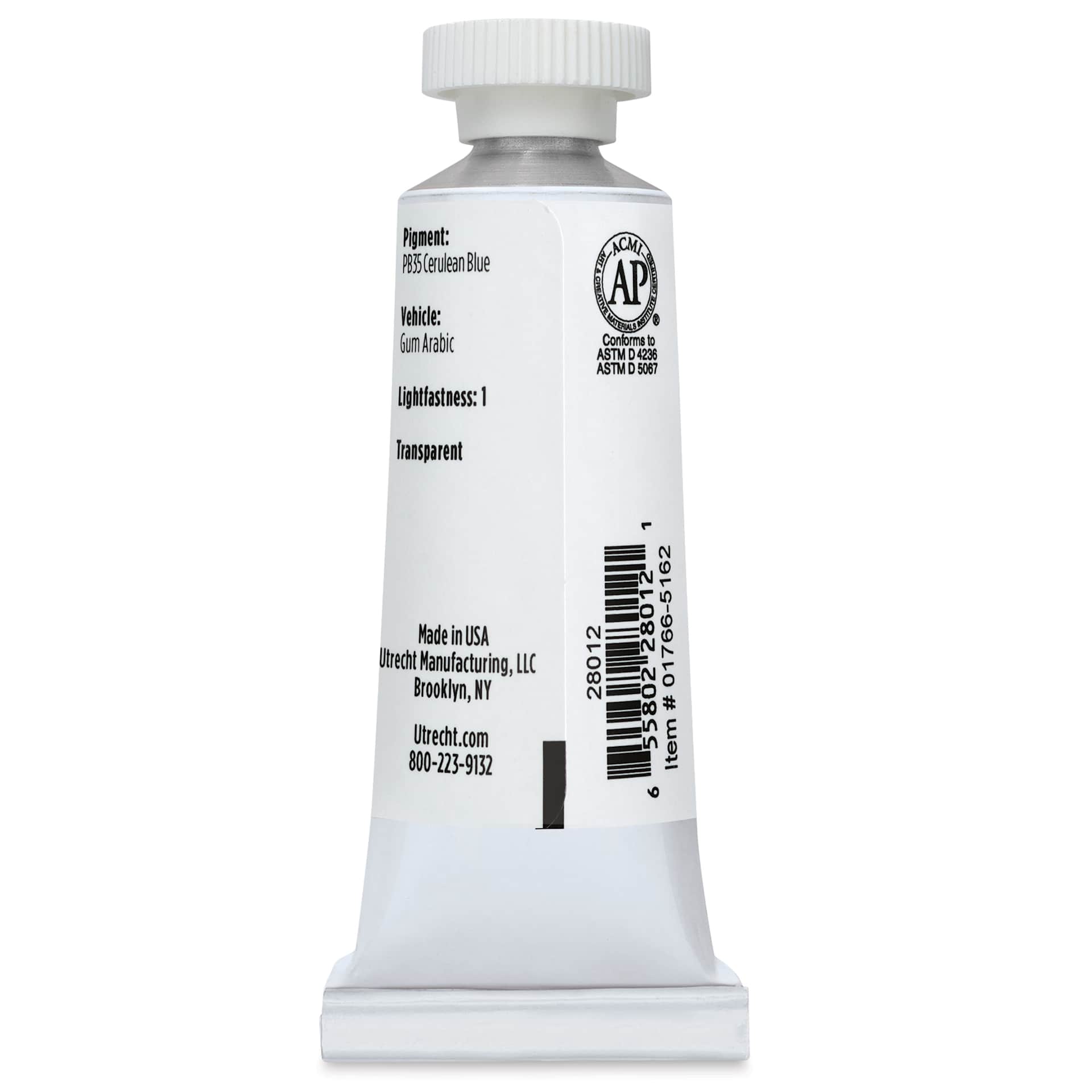 Utrecht Artists' Watercolor Paint - Cerulean Blue, 14 ml, Tube (Back)