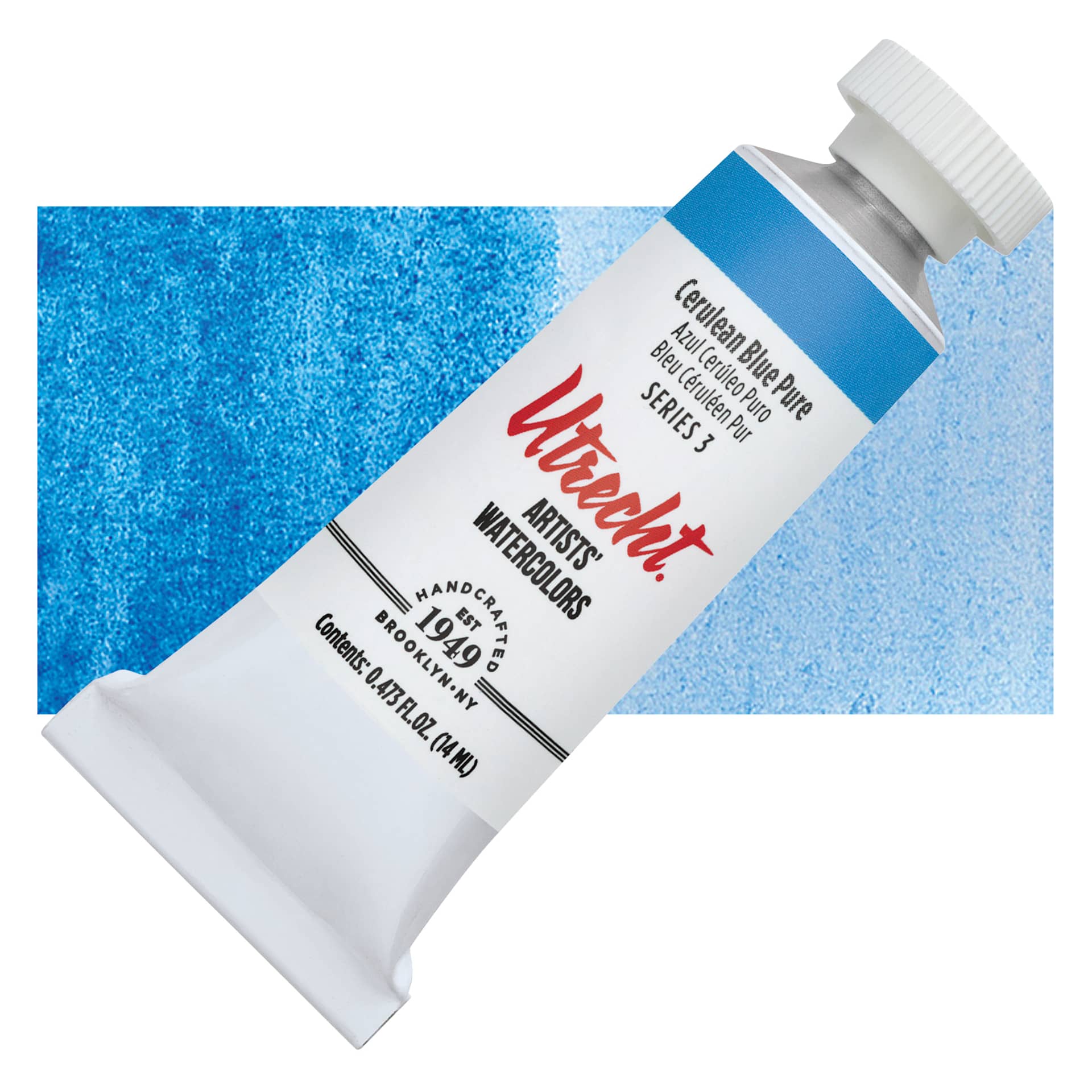 Utrecht Artists' Watercolor Paint - Cerulean Blue, 14 ml tube and swatch