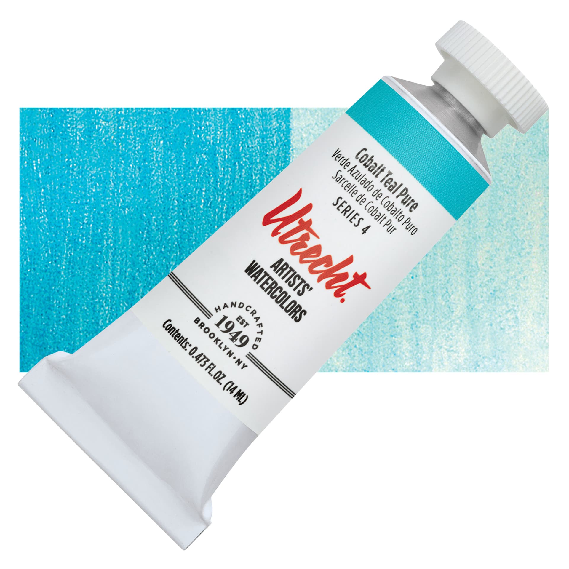 Utrecht Artists' Watercolor Paint - Cobalt Teal Pure, 14 ml, Tube and swatch