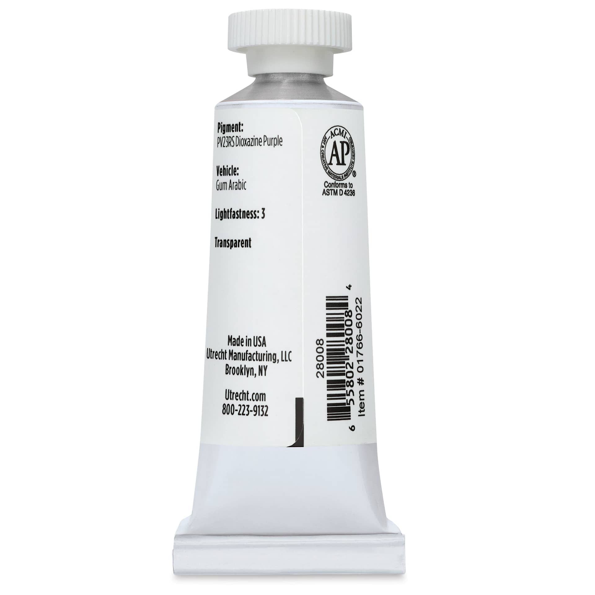 Utrecht Artists' Watercolor Paint - Dioxazine Purple, 14 ml, Tube (Back)