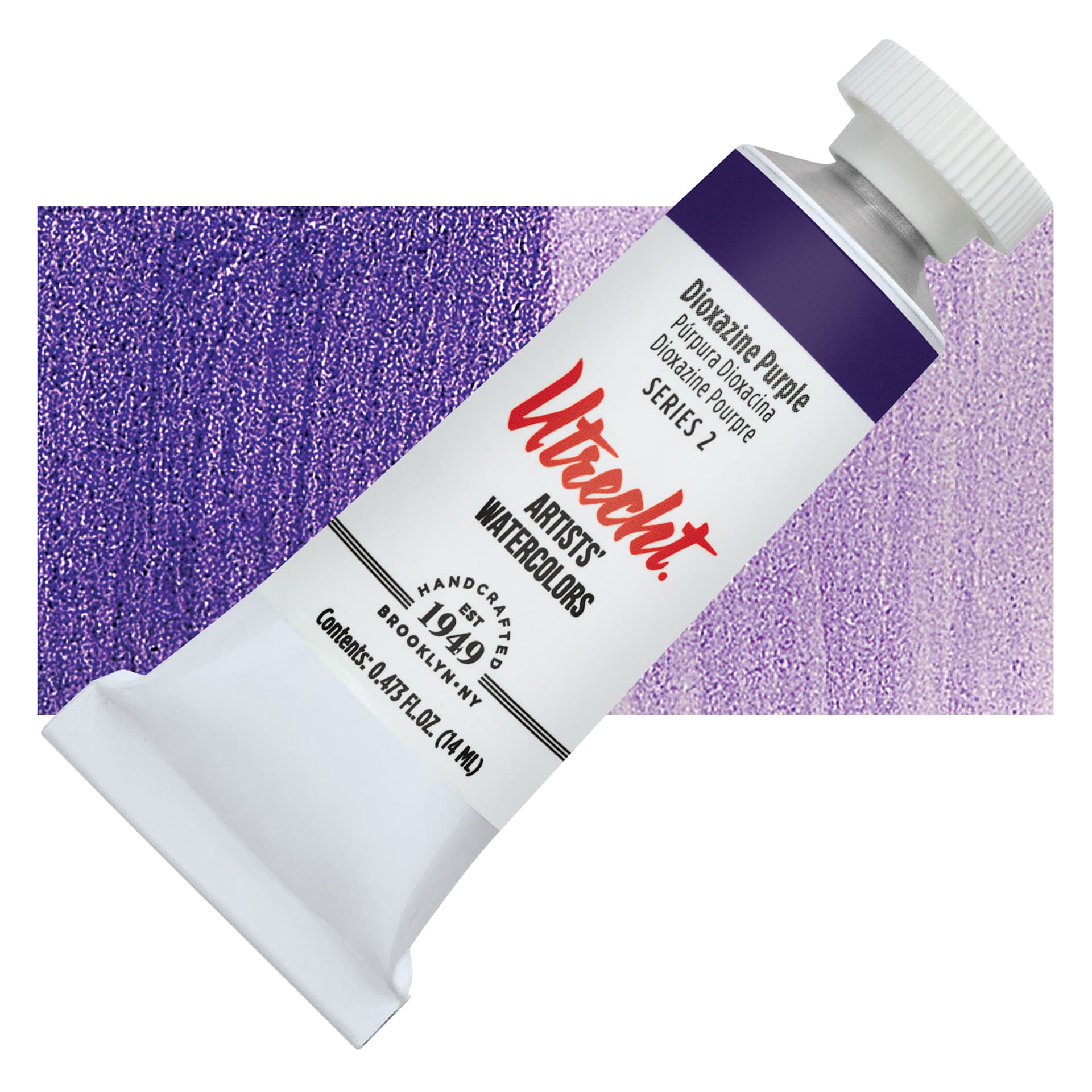 Utrecht Artists' Watercolor Paint - Dioxazine Purple, 14 ml tube and swatch
