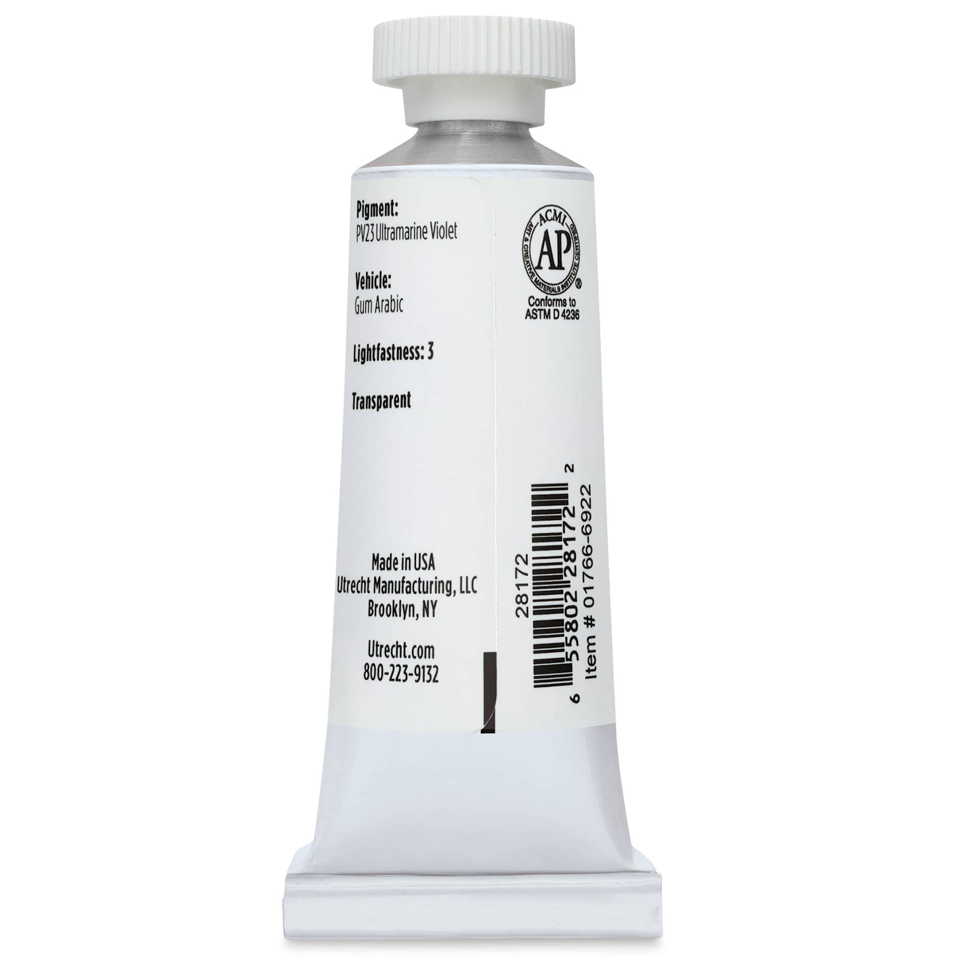 Utrecht Artists' Watercolor Paint - Permanent Violet, 14 ml, Tube (Back)