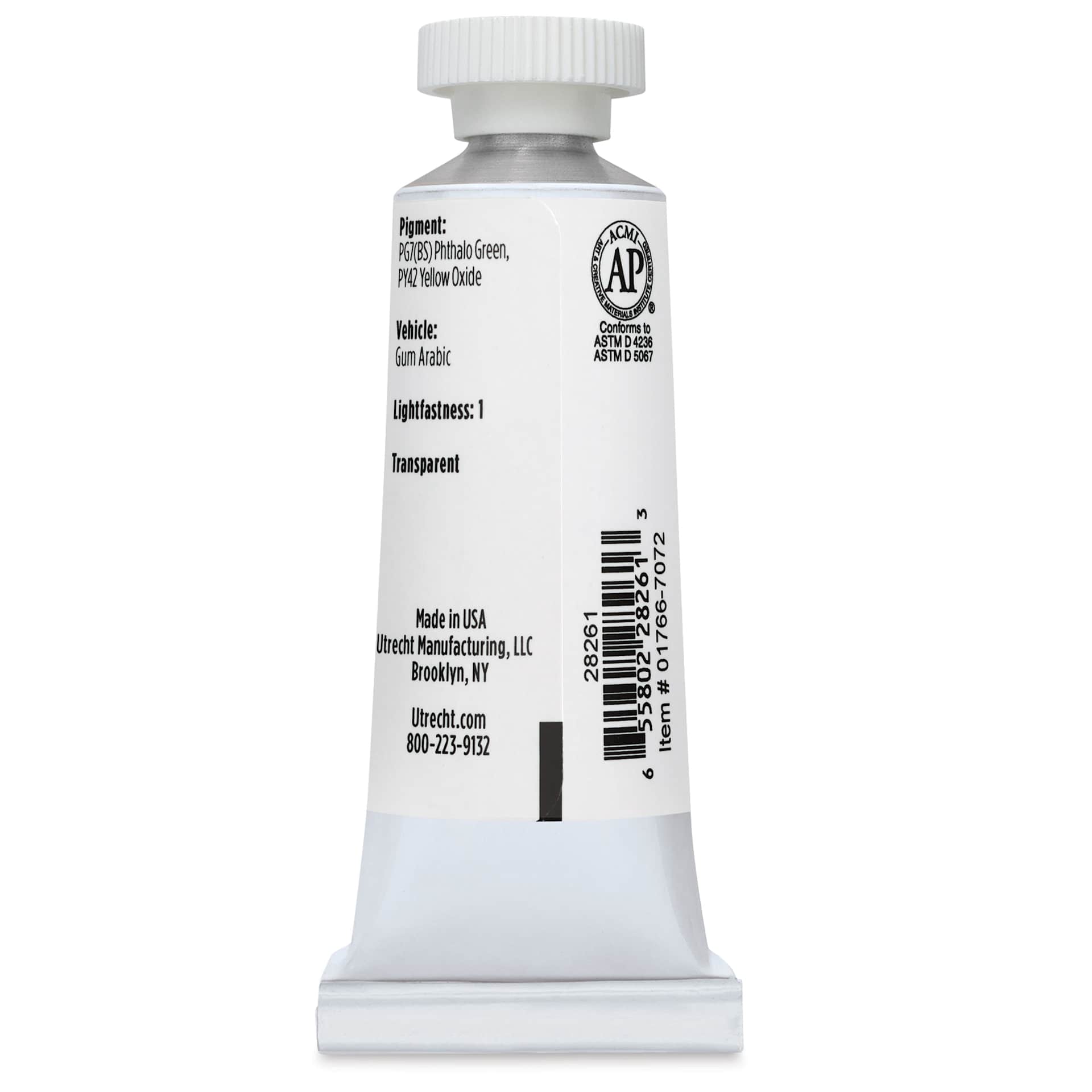 Utrecht Artists' Watercolor Paint - Olive Green, 14 ml, Tube (Back)
