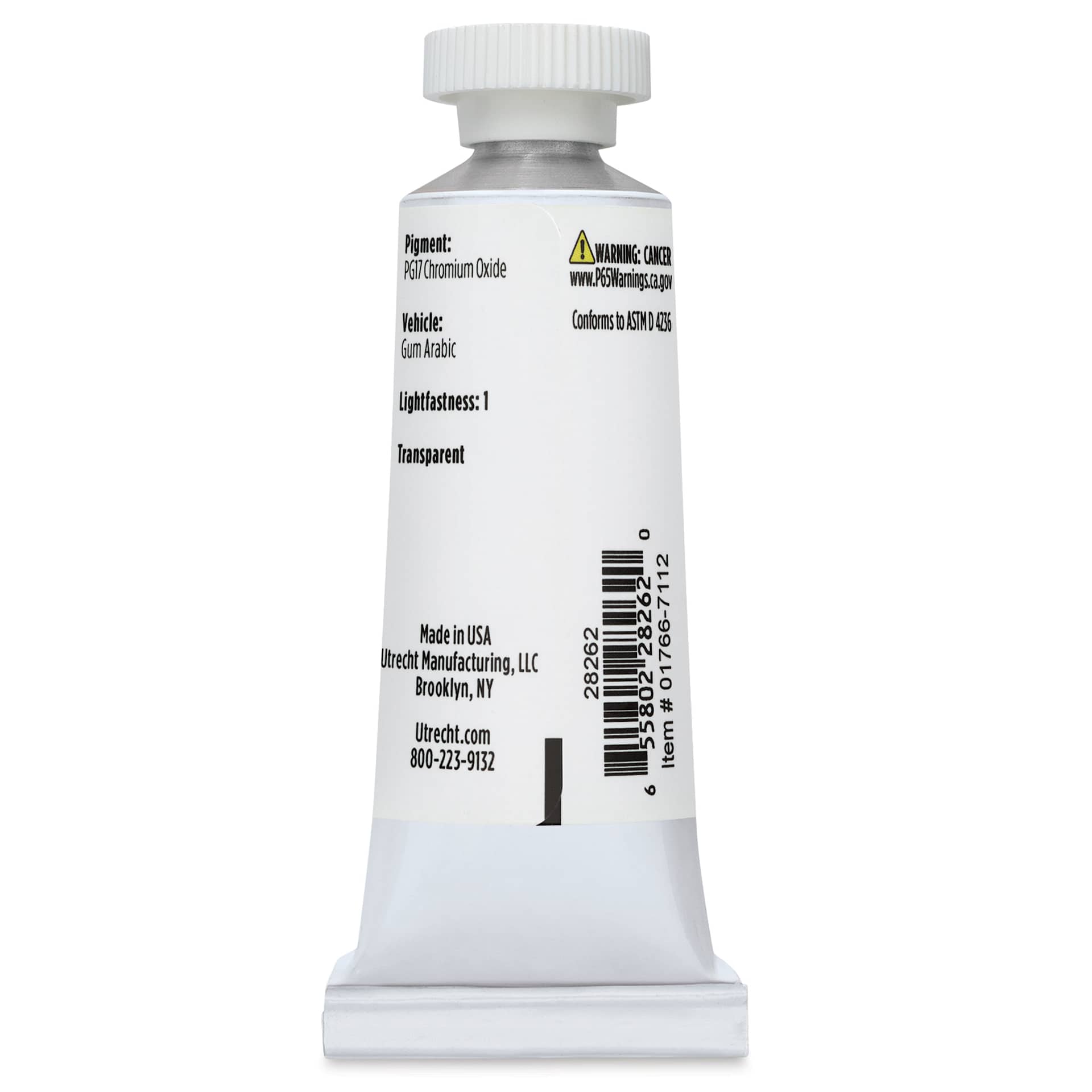 Utrecht Artists' Watercolor Paint - Chromium Oxide Green, 14 ml, Tube (Back)