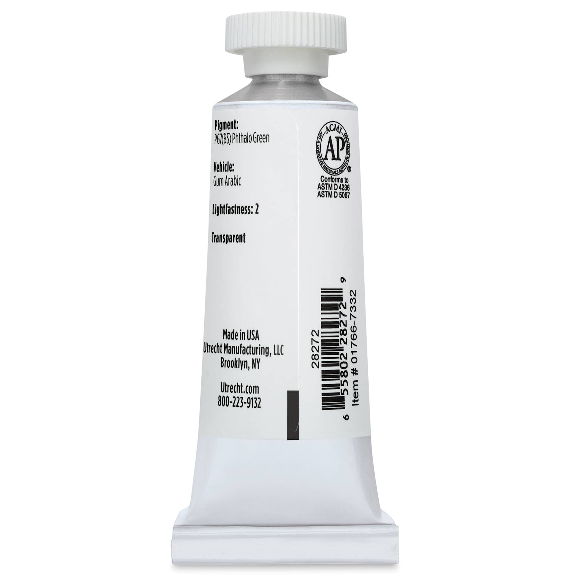 Utrecht Artists' Watercolor Paint - Spring Green, 14 ml, Tube back