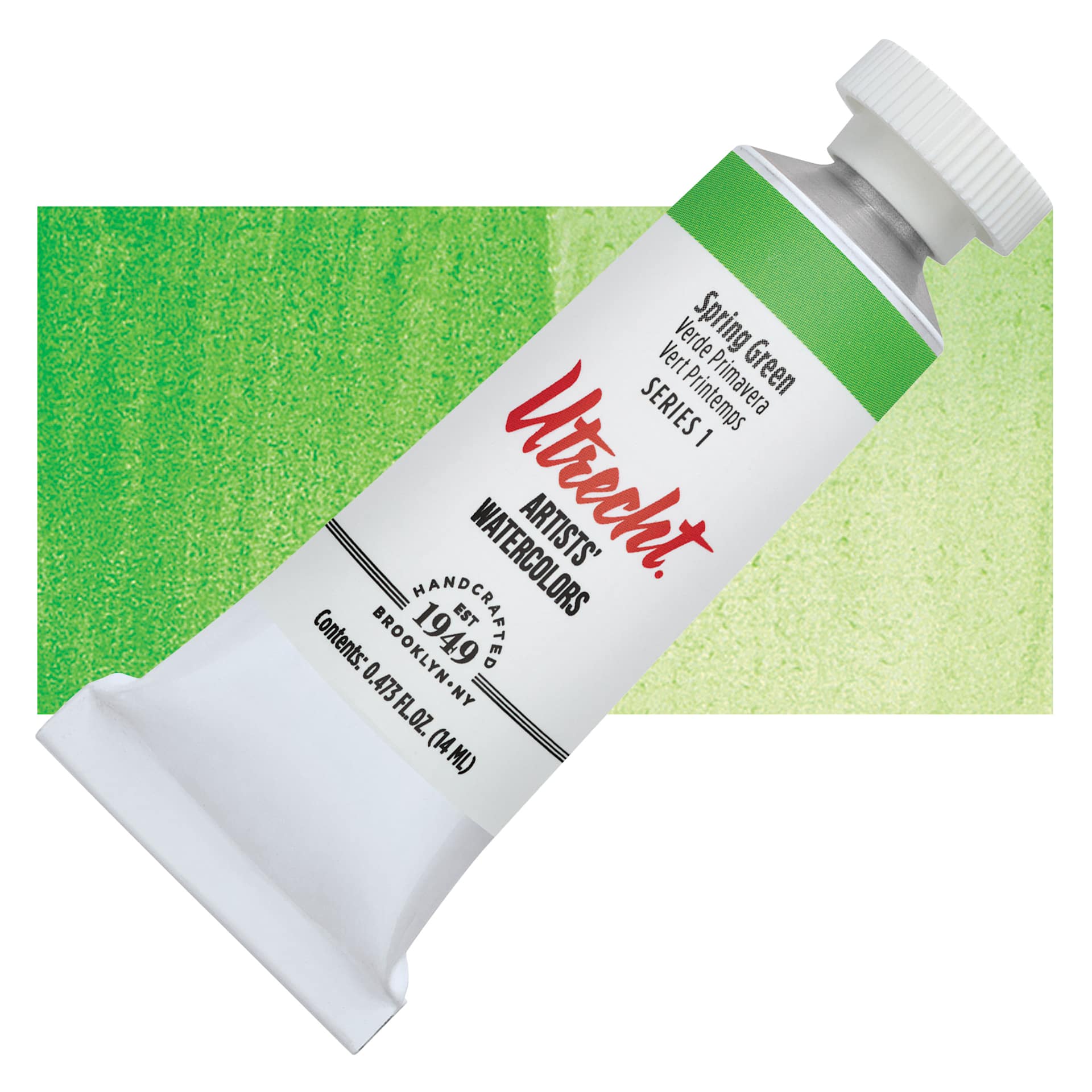 Utrecht Artists' Watercolor Paint - Spring Green, 14 ml tube and swatch