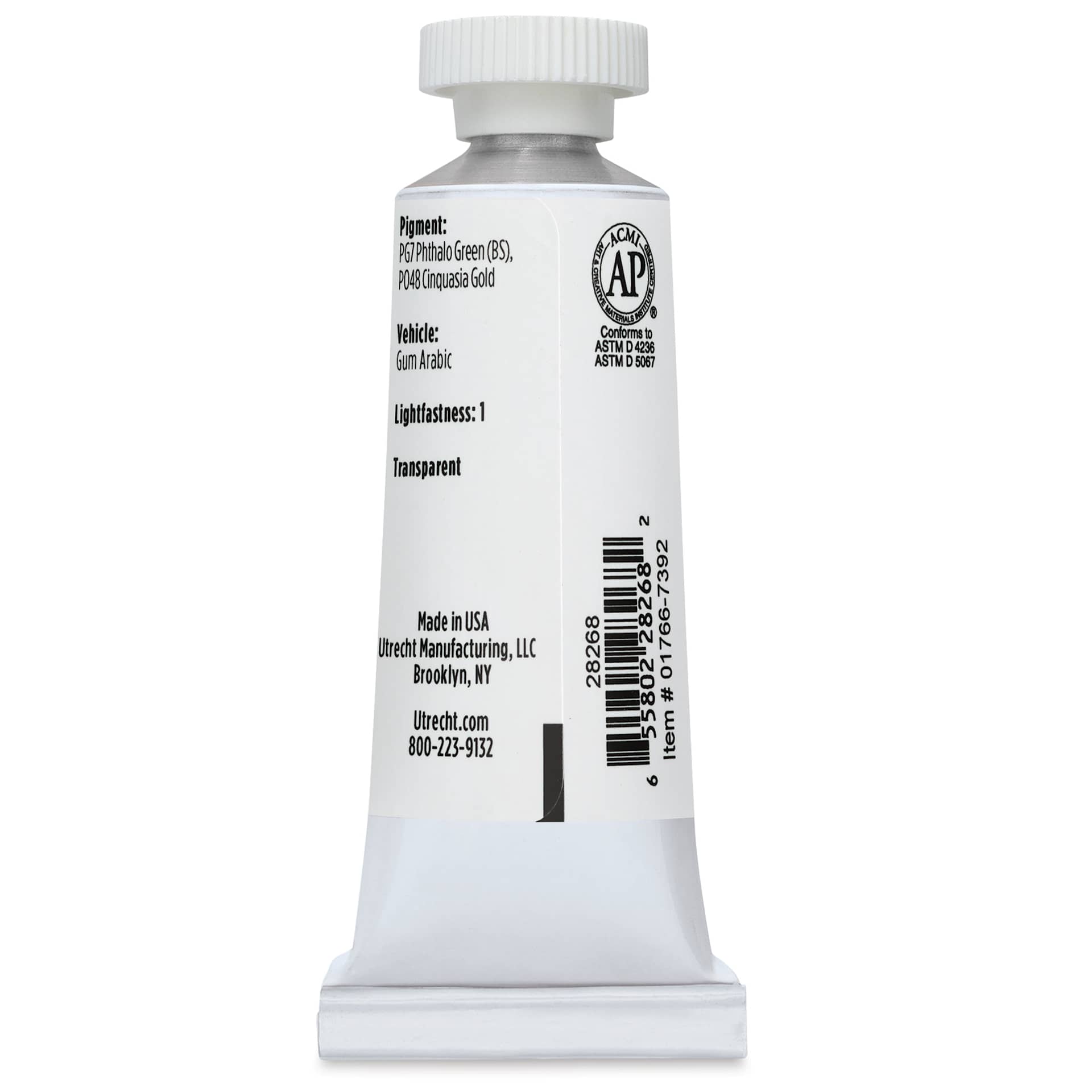 Utrecht Artists' Watercolor Paint - Permanent Sap Green, 14 ml, Tube (Back)
