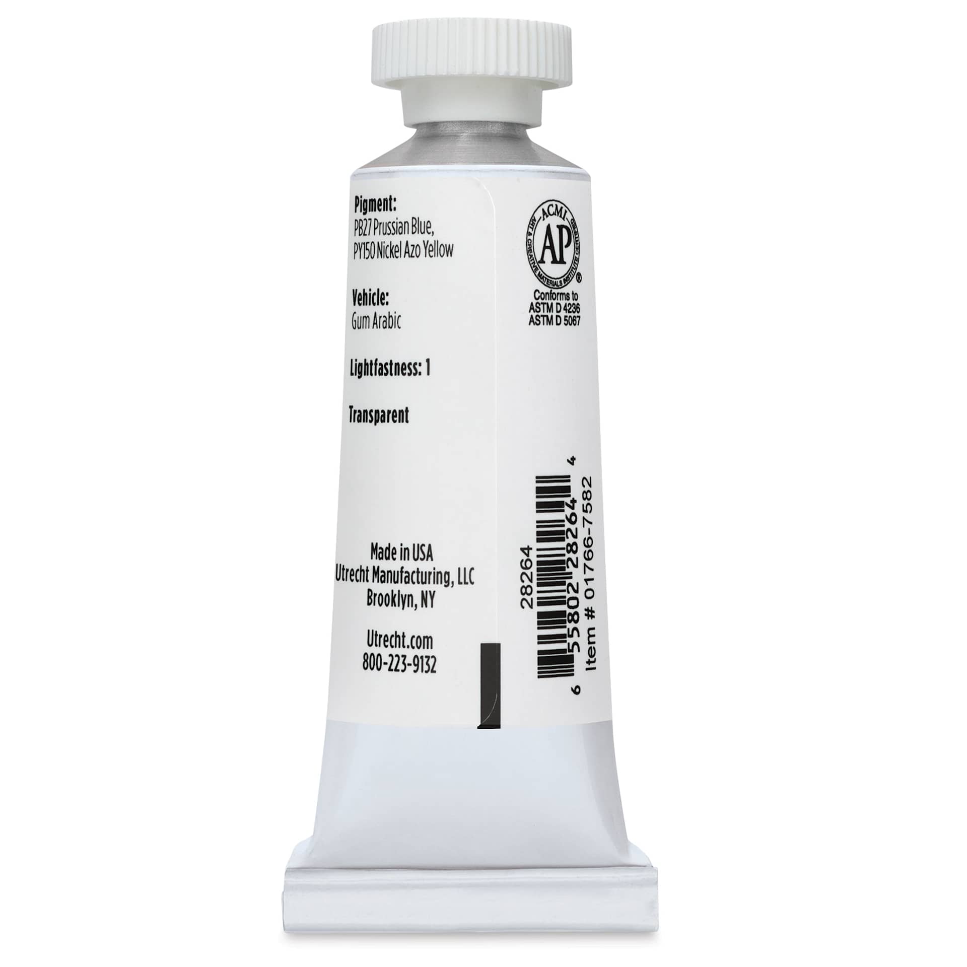 Utrecht Artists' Watercolor Paint - Prussian Green, 14 ml, Tube (Back)