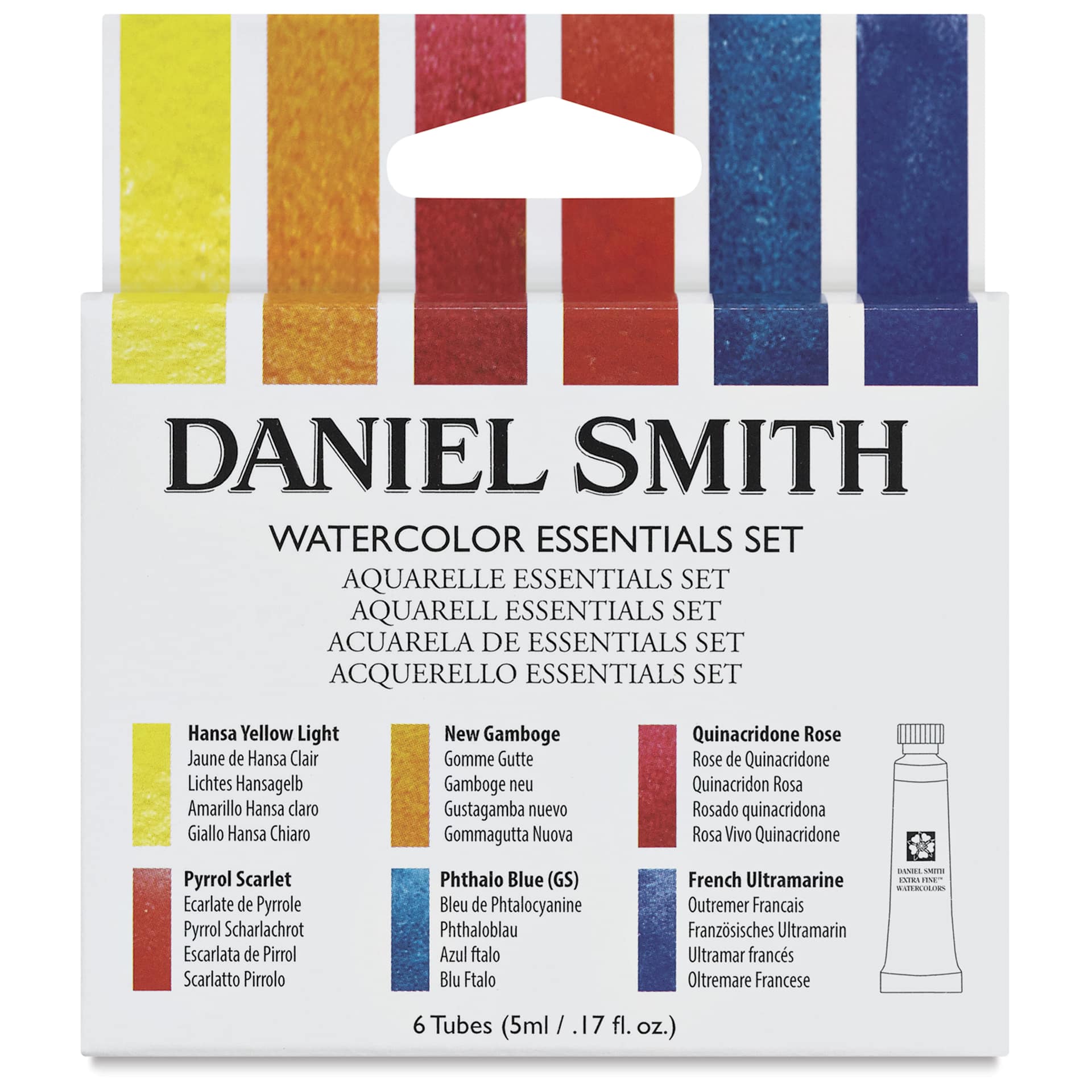 Daniel Smith Extra Fine Watercolor - Set of 6, Essentials, 5 ml Tubes, back of packaging