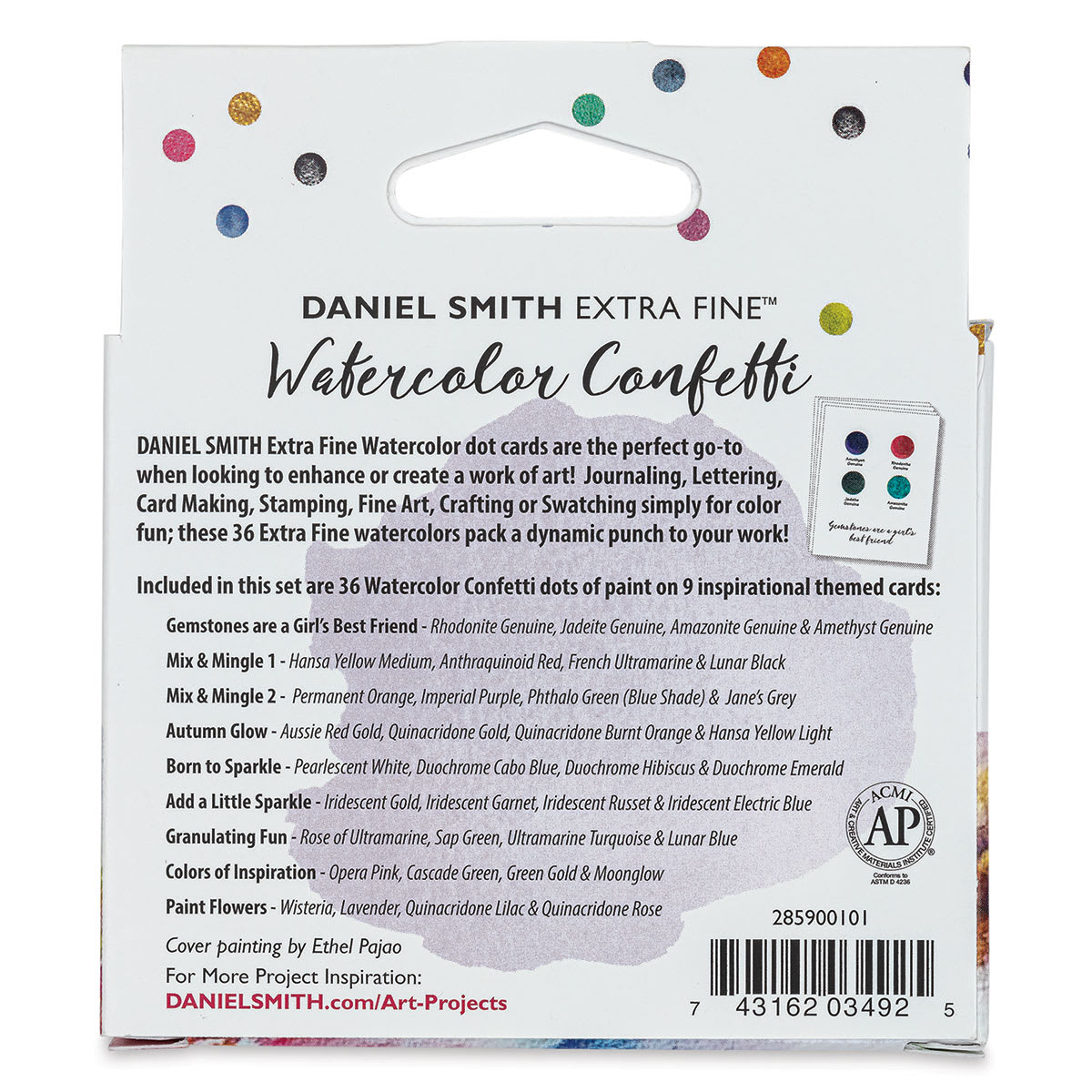 Daniel Smith Extra Fine Watercolor - Confetti Dot Card Set (Back of packaging)