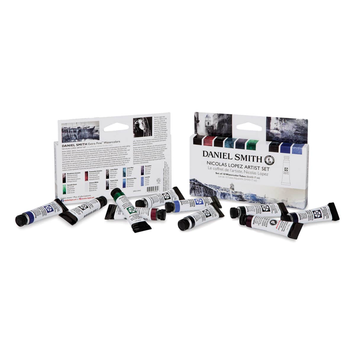 Daniel Smith Extra Fine Watercolor - Nicholas Lopez Artist Set of 10, 5 ml Tubes (Tubes with front and back of packaging)
