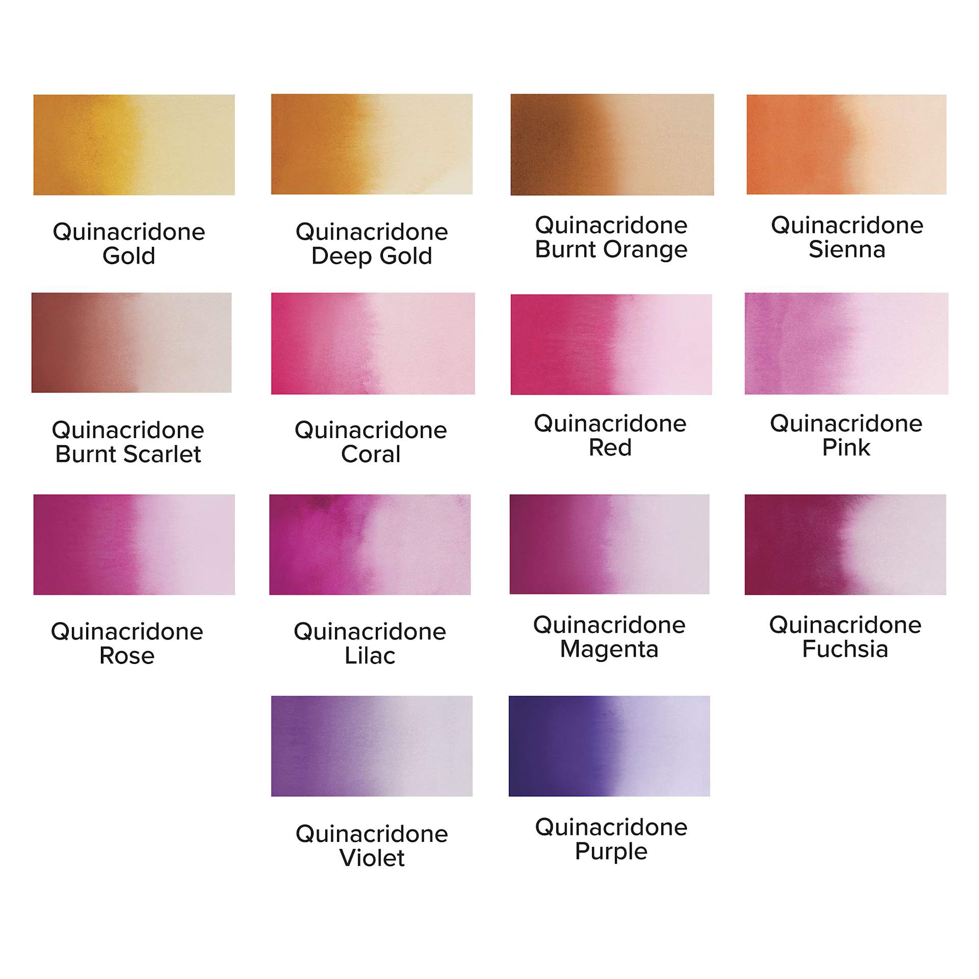 Daniel Smith Extra Fine Watercolor - Set of 14, Quinacridones Collection, 15 ml Tubes, swatches