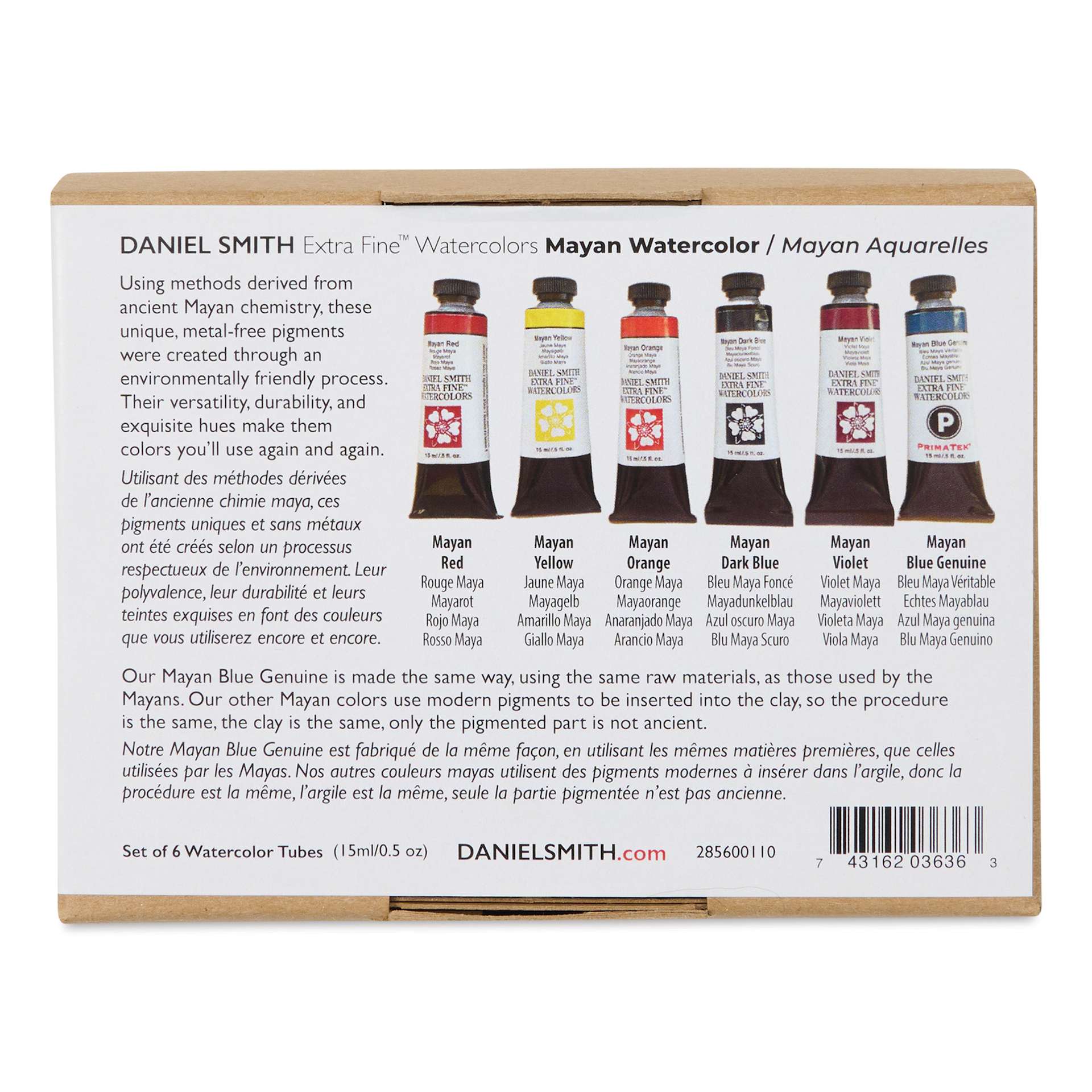 Daniel Smith Extra Fine Watercolor - Mayan Set of 6, 15 ml Tubes back of the package