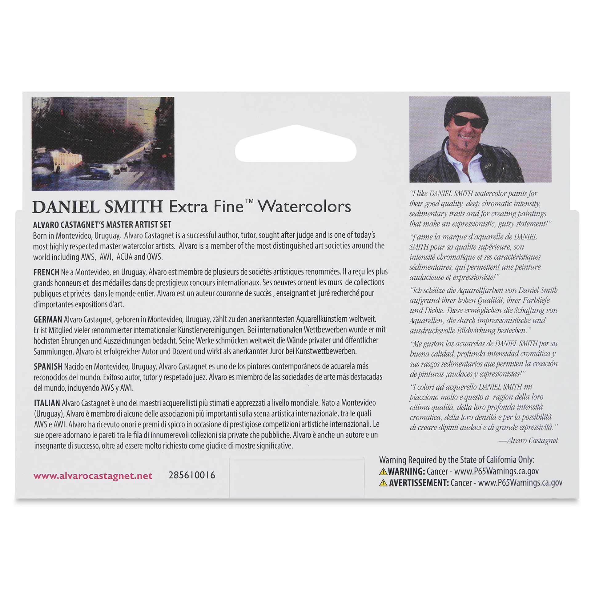Daniel Smith Extra Fine Watercolor - Alvaro Castagnet Master Artist Set of 10, 5 ml Tubes back of package