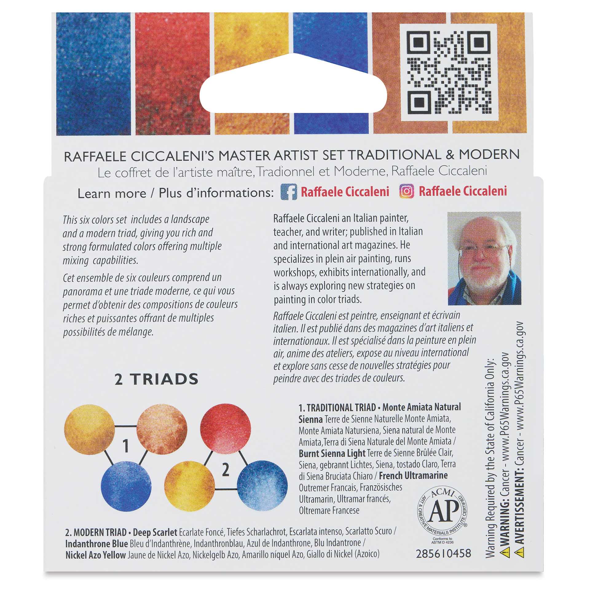 Daniel Smith Extra Fine Watercolor - Raffaele Ciccaleni's Master Artist Set I Traditional and Modern, Set of 6, 5 ml Tubes back of package