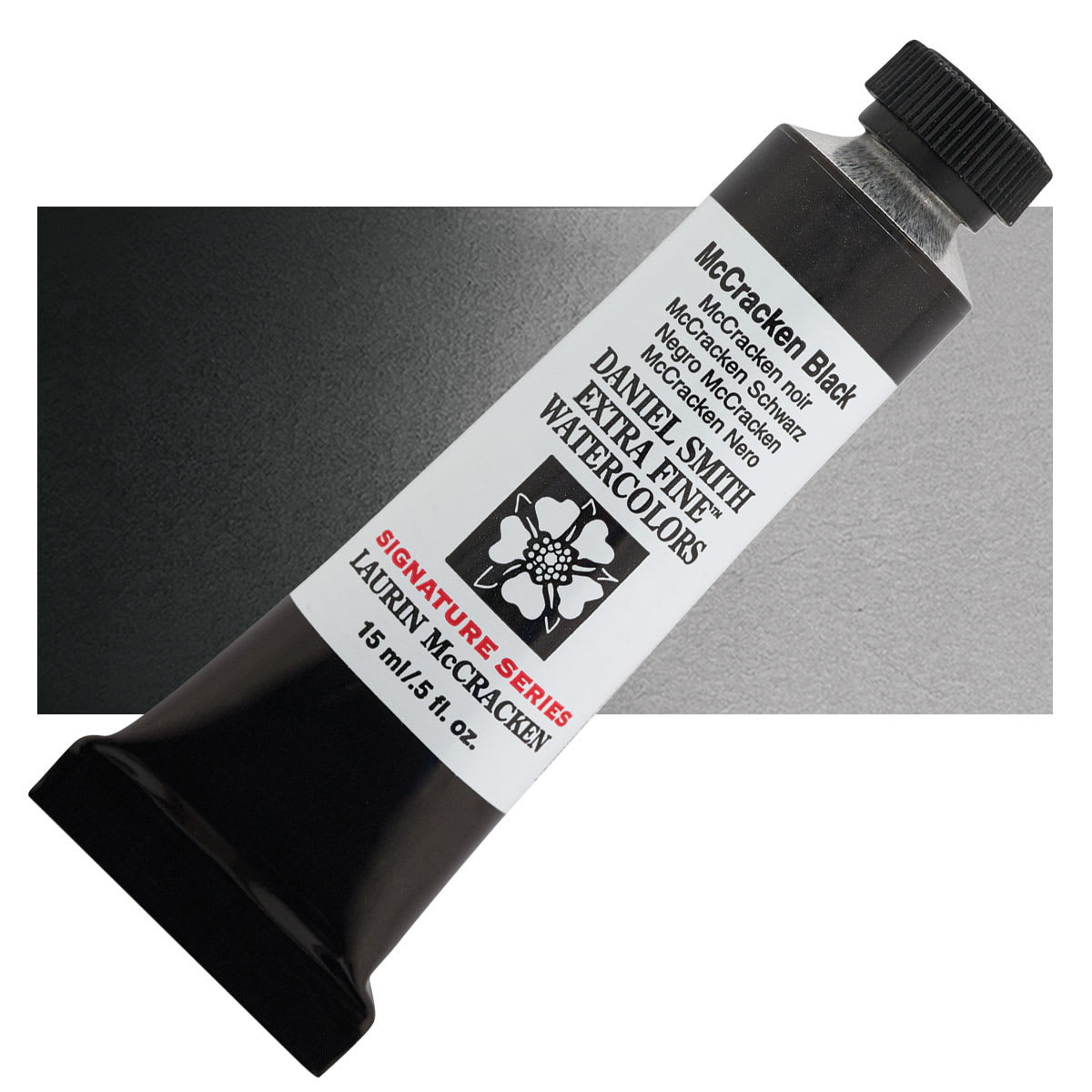 Daniel Smith Extra Fine Watercolor - McCracken Black, 15 ml Tube and swatch