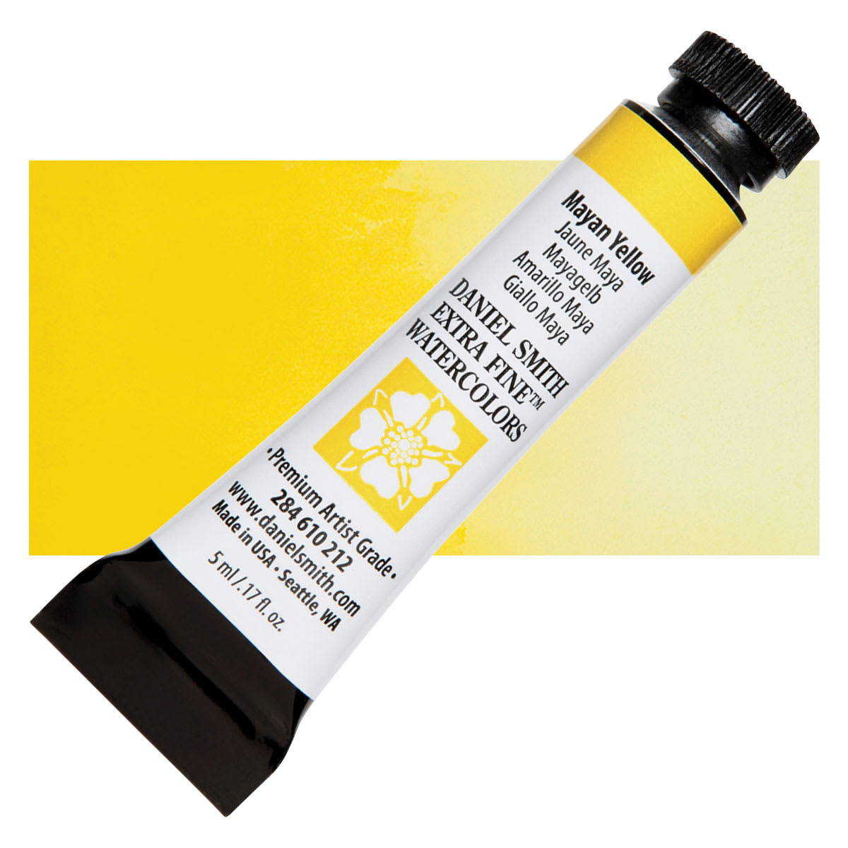 Daniel Smith Extra Fine Watercolor - Mayan Yellow, 5 ml, Tube and swatch