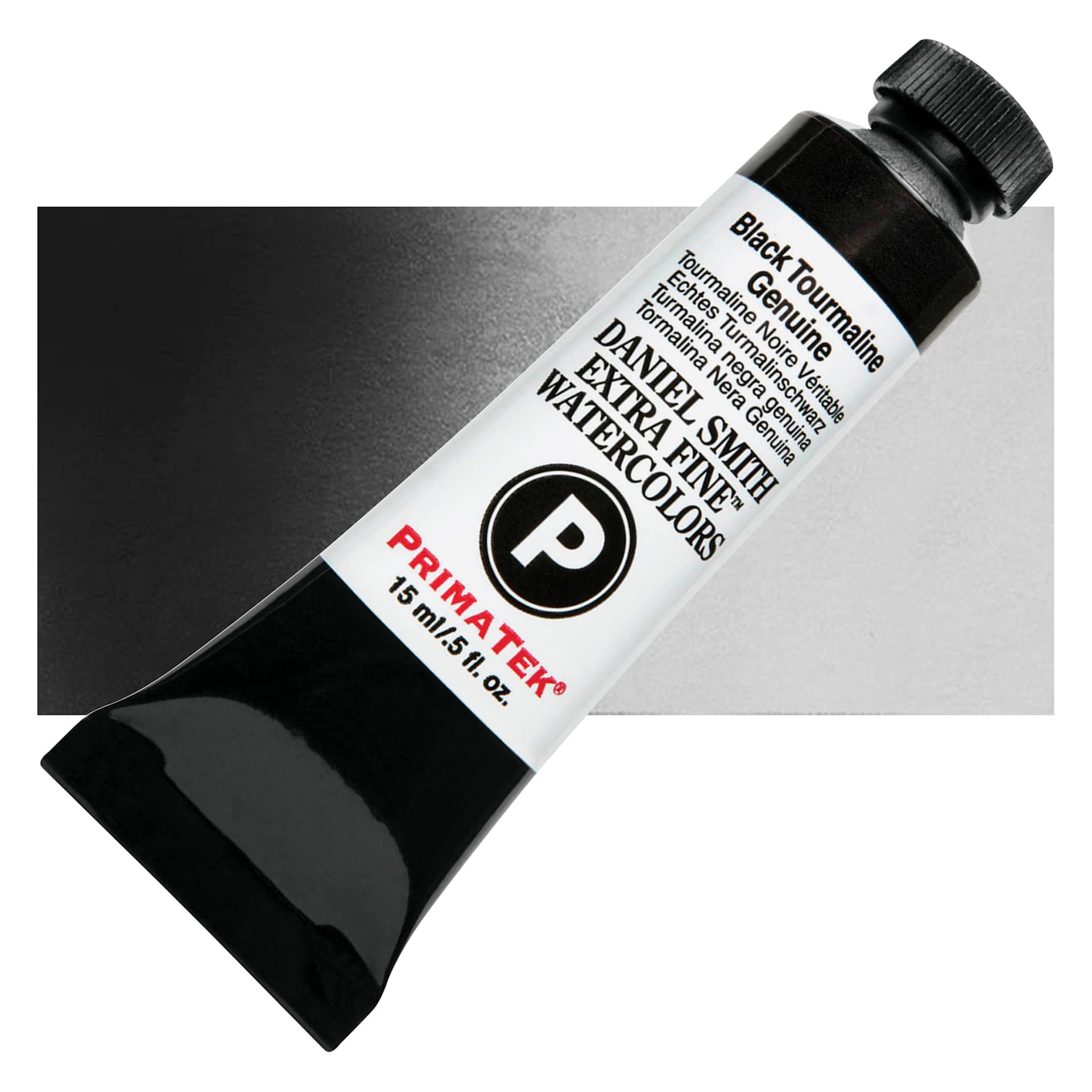 Daniel Smith Extra Fine Watercolor - PrimaTek, Black Tourmaline Genuine, 15 ml Tube and swatch