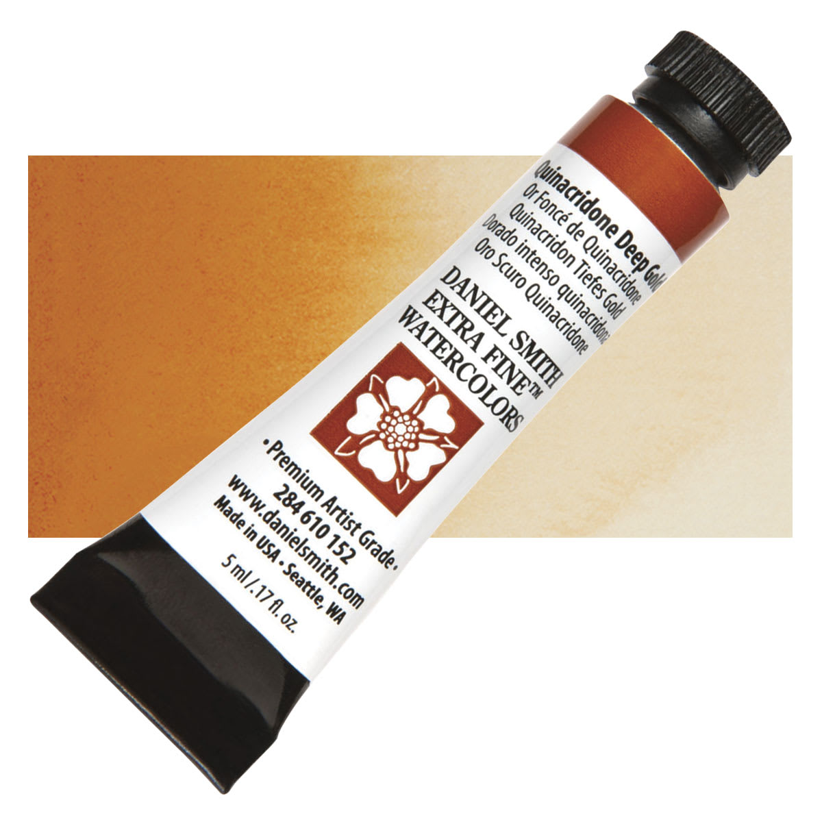 Daniel Smith Extra Fine Watercolor - Quinacridone Deep Gold, 5 ml Tube and swatch