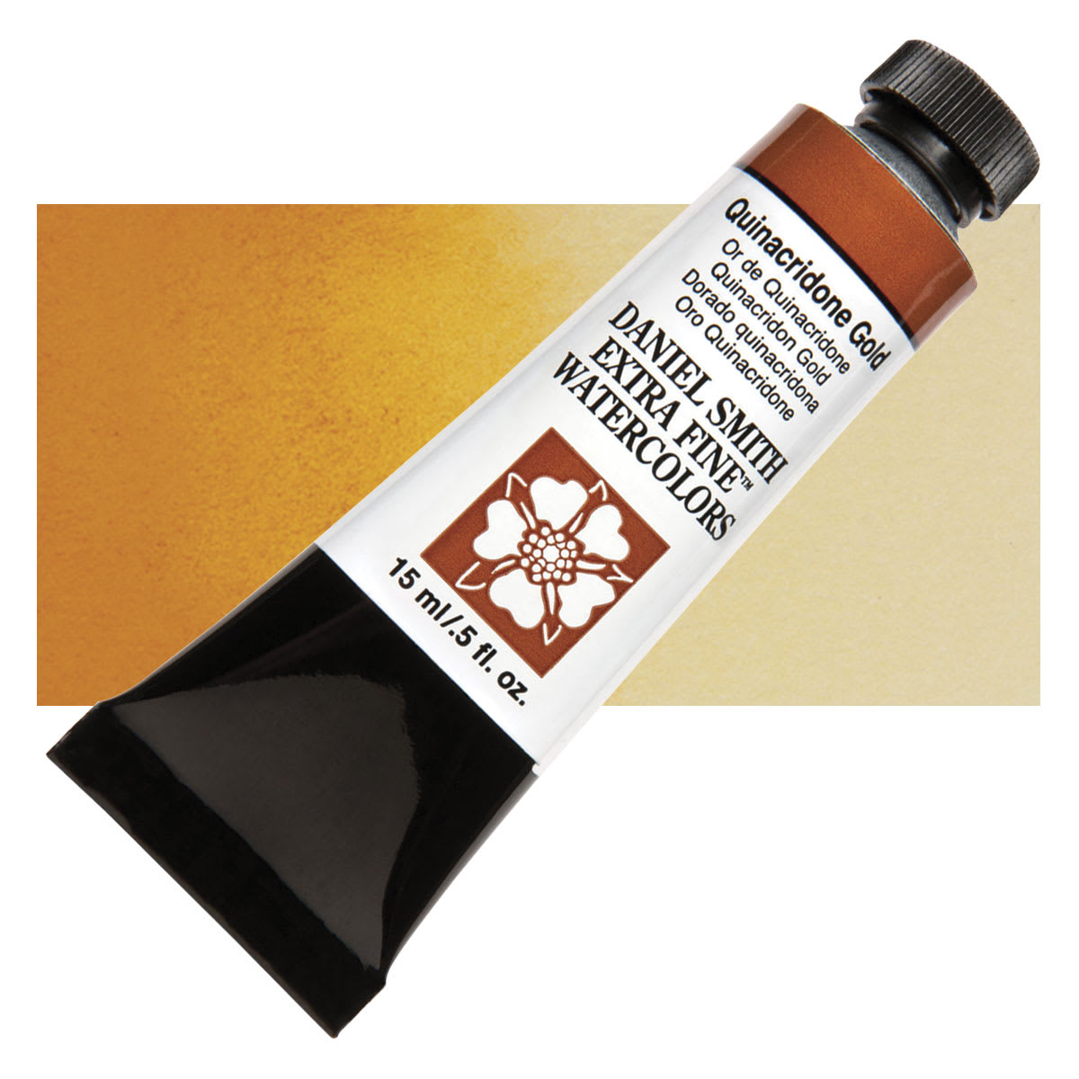 Daniel Smith Extra Fine Watercolor - Quinacridone Gold, 15 ml Tube and swatch