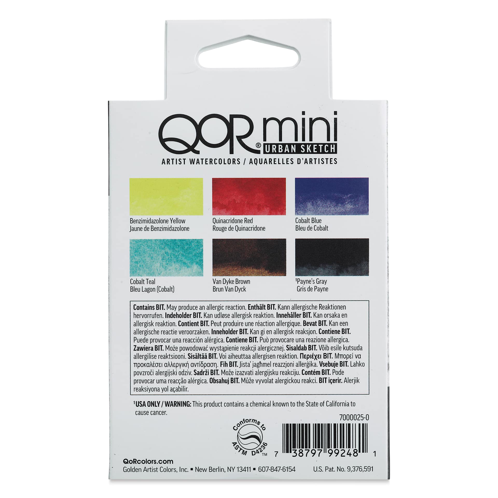 QoR Modern Watercolors - Urban Sketch Set of 6 Half Pans (Back of package)