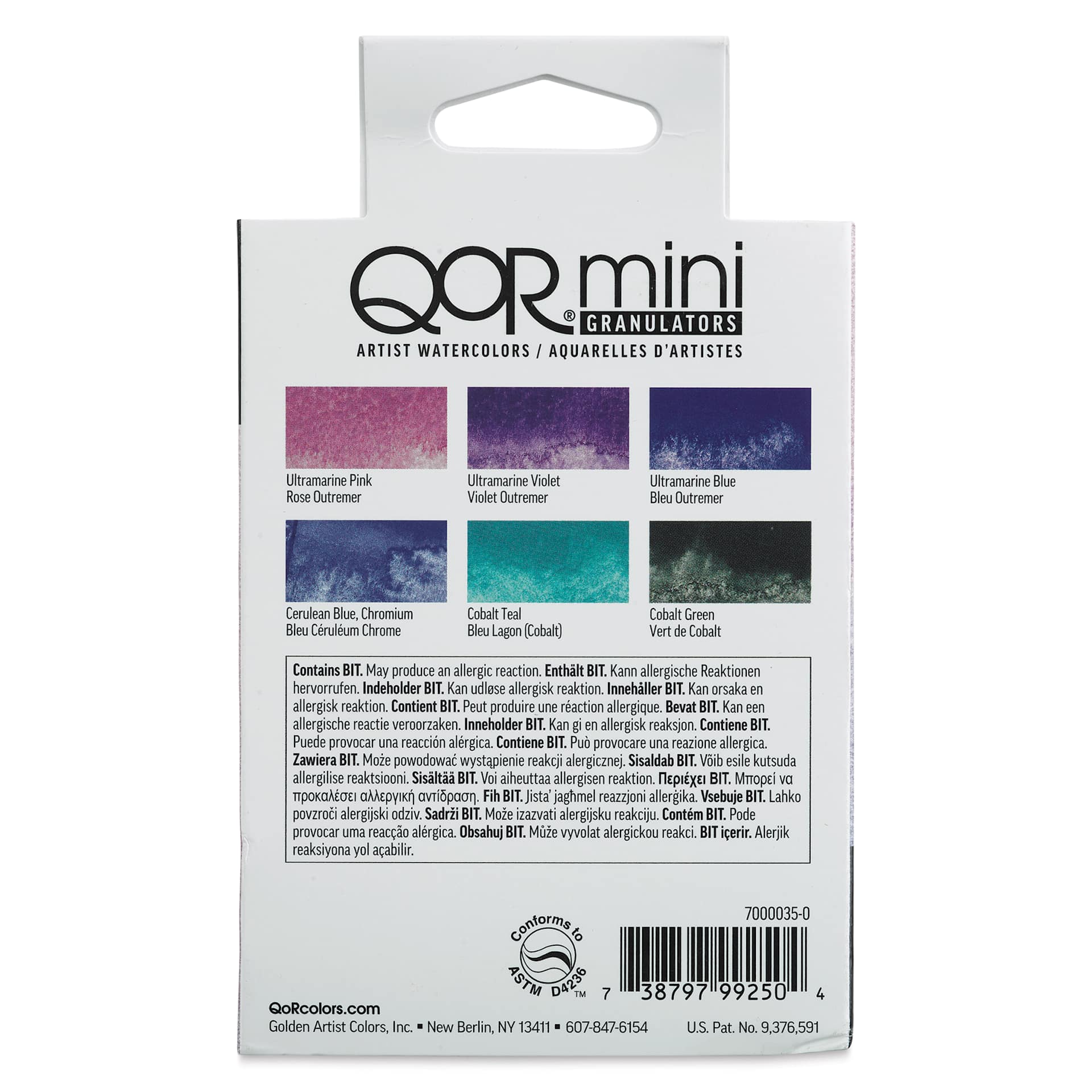 QoR Watercolor Set - Granulators, Set of 6 Half Pans (Back of package)