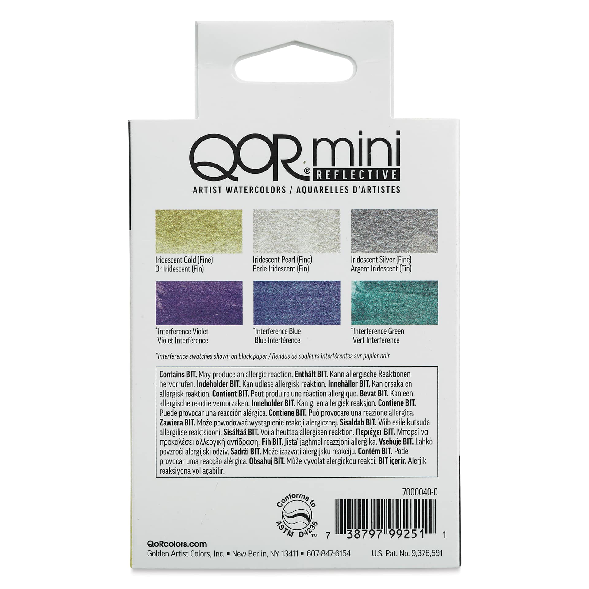 QoR Watercolor Set - Reflective, Set of 6 Half Pans (Back of package)
