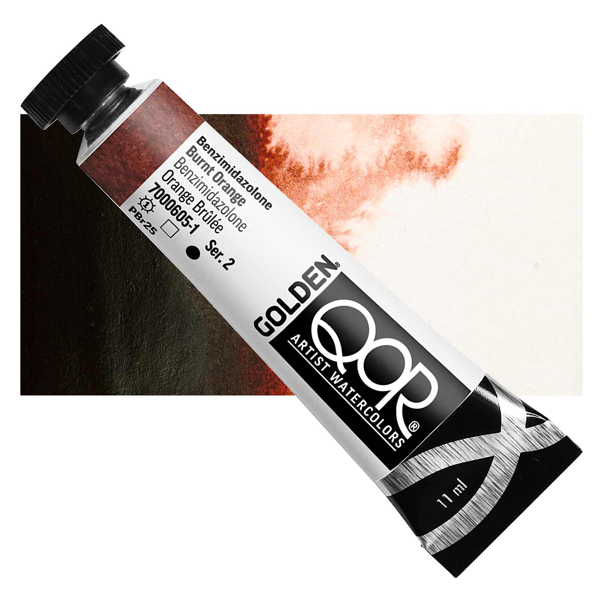 QoR Modern Watercolor - Benzimidazolone Burnt Orange, 11 ml tube and swatch