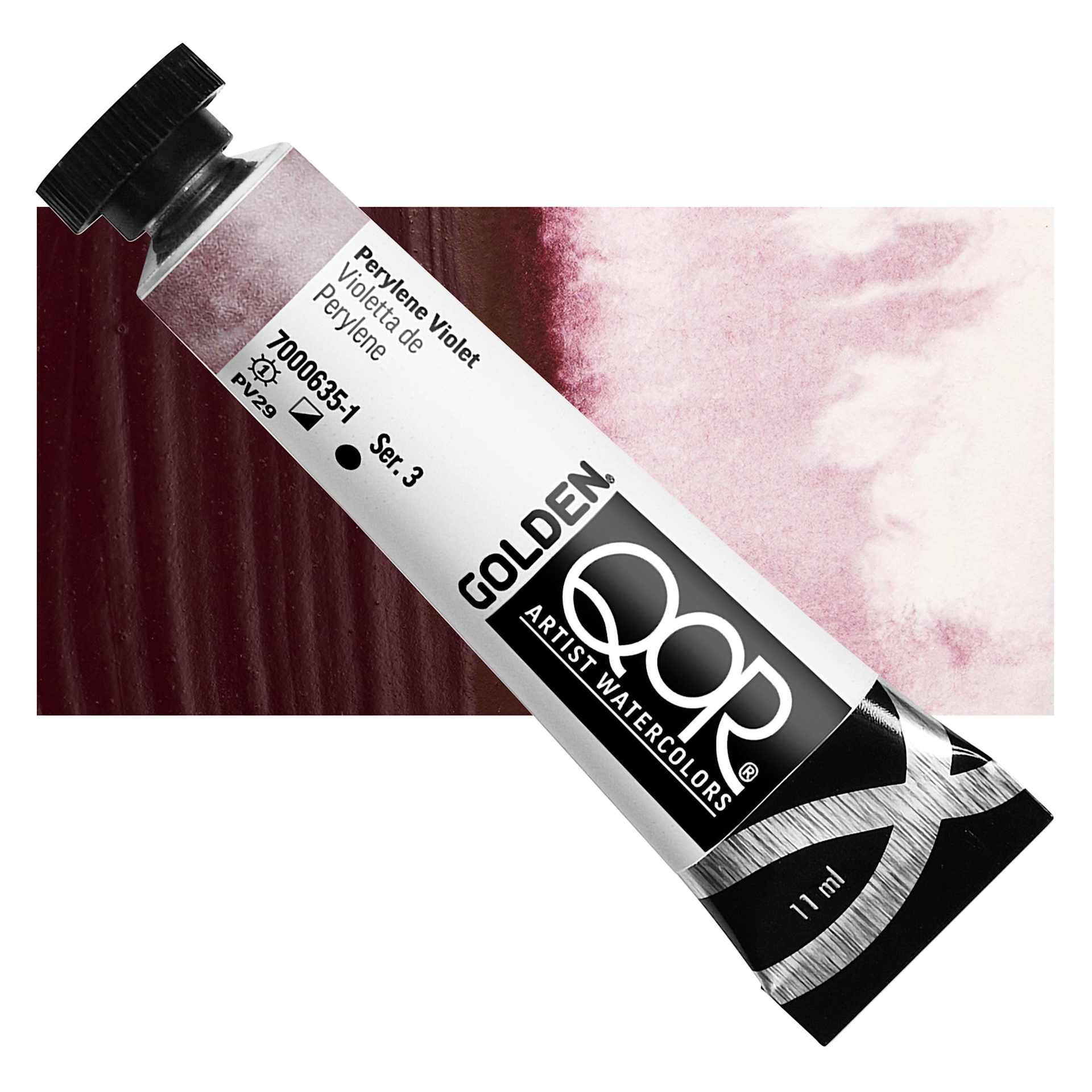 QoR Modern Watercolor - Perylene Violet, 11 ml tube and swatch