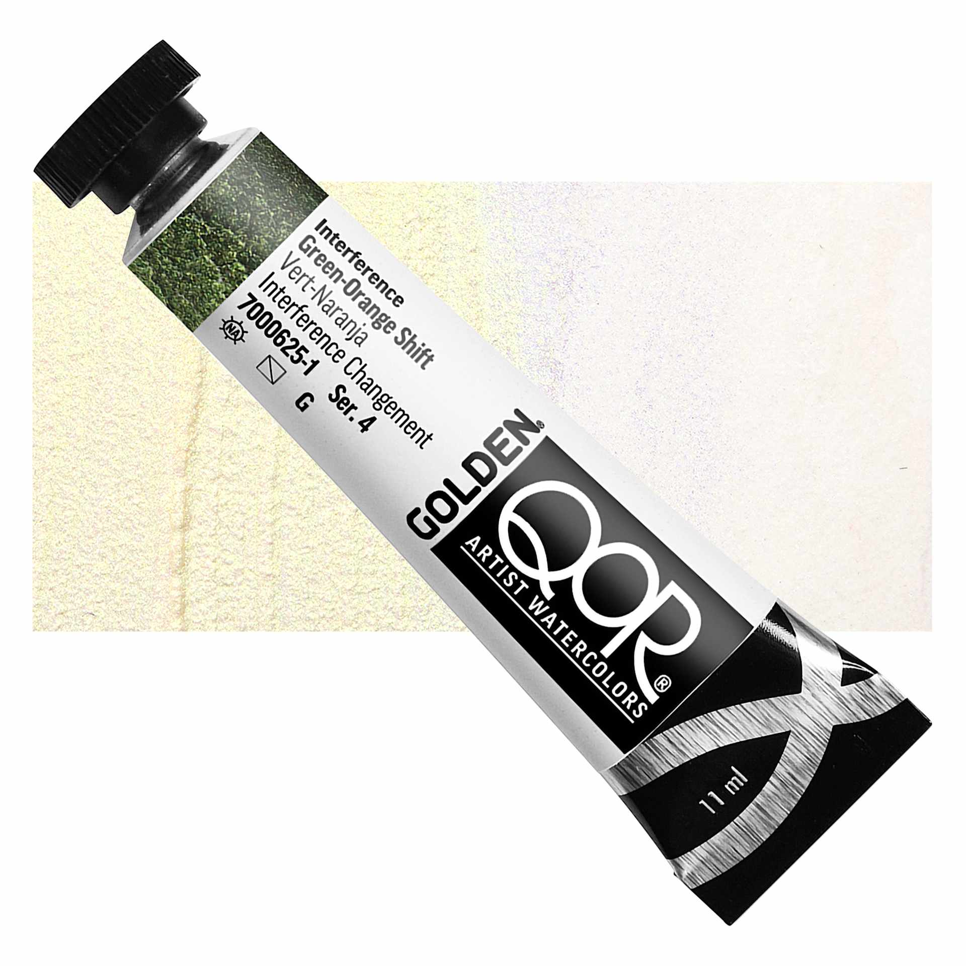QoR Modern Watercolor - Interference Green-Orange Shift, 11 ml tube and swatch
